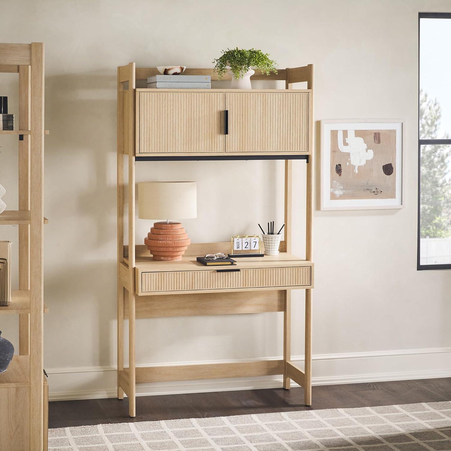 Walker Edison Freya Urban Industrial Ladder Desk with Metal Magnet Board, 36 Inch, Rustic Oak