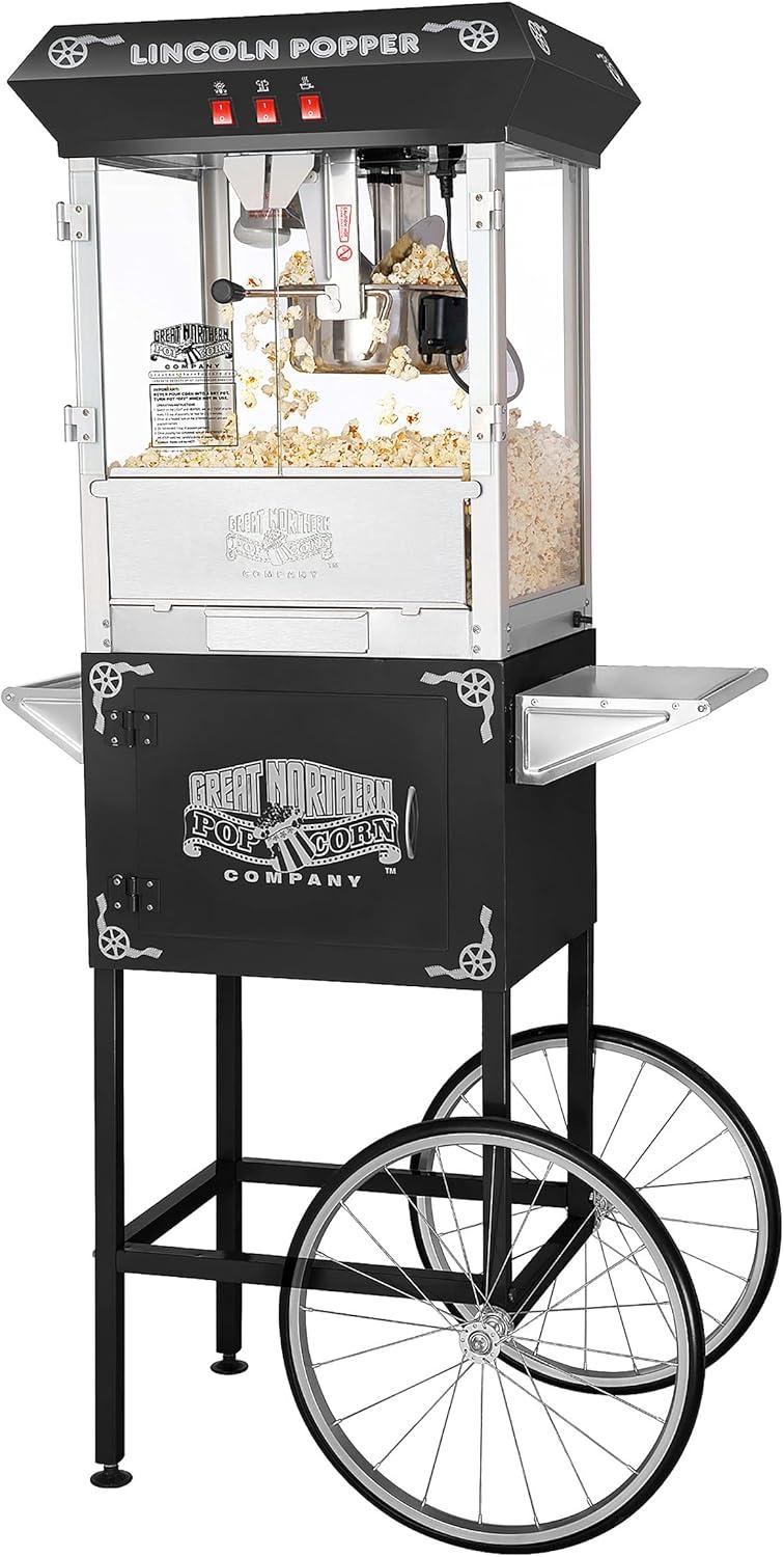 Great Northern Popcorn 8 oz. Lincoln Popcorn Machine With Cart – Black