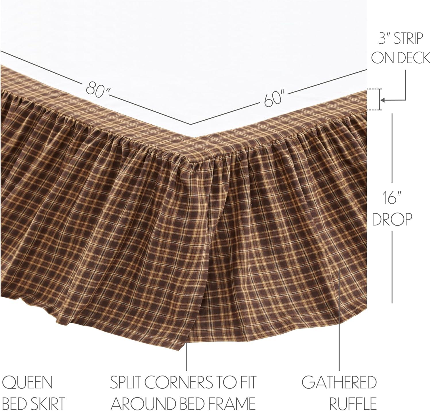 Prescott Brown Plaid Cotton Queen Bed Skirt with Split Corners