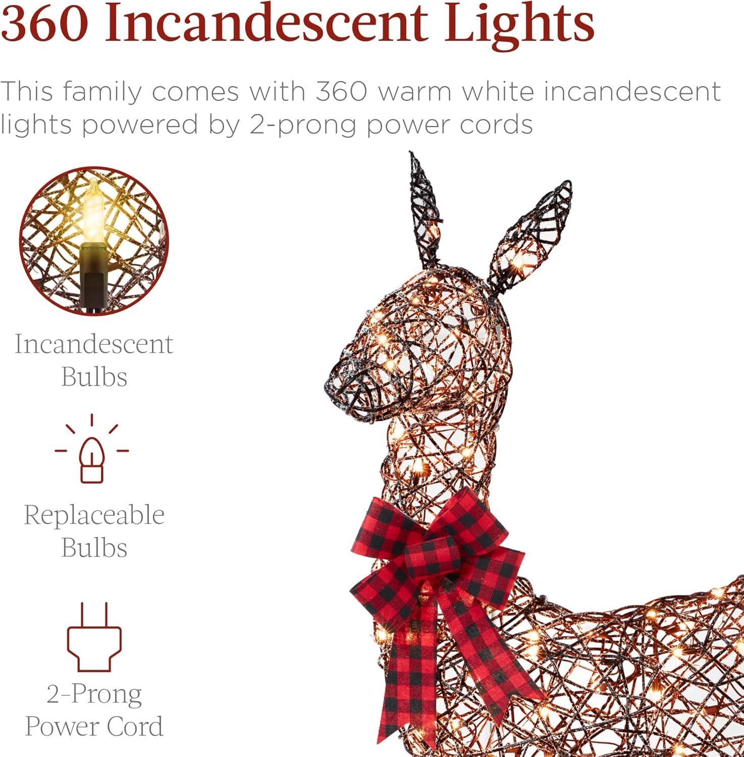 Best Choice Products 3-Piece Rattan Deer Set, Lighted Christmas Outdoor Decoration w/ 360 Lights, Stakes - Rattan