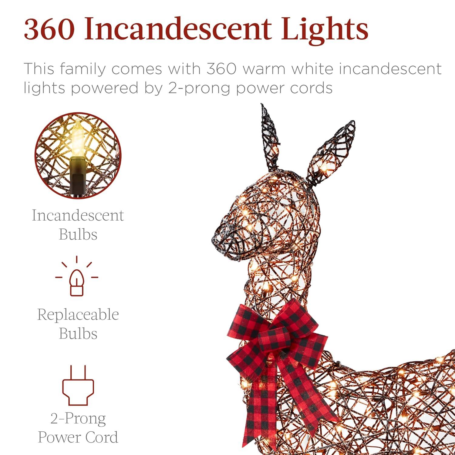 Best Choice Products 3-Piece Rattan Deer Set, Lighted Christmas Outdoor Decoration w/ 360 Lights, Stakes - Rattan