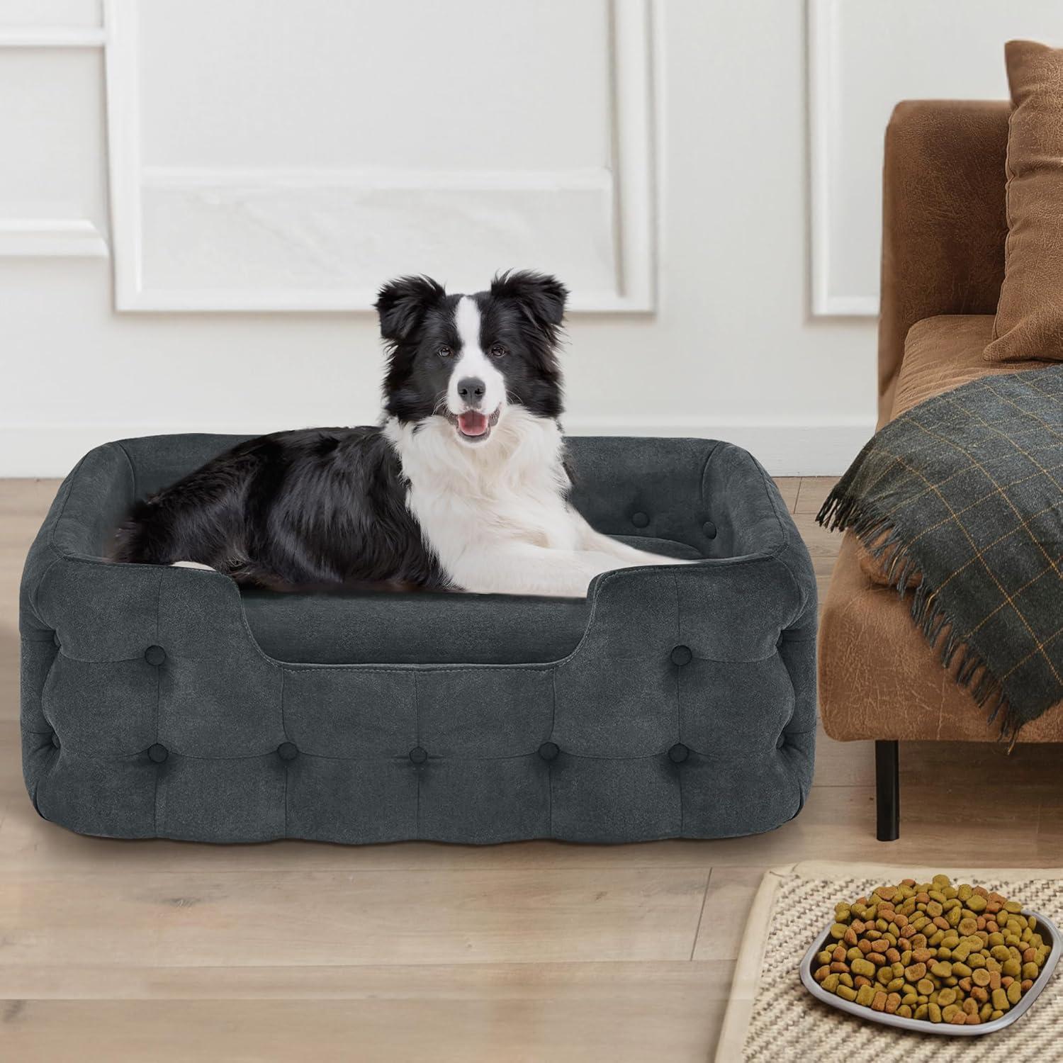 MCombo Dog Sofa Bed, 33 Inches Length Foam Pet Bed with Washable Cushion Cover, Modern Pet Couch for Small Medium Dogs, 0553 (Blackish Green)