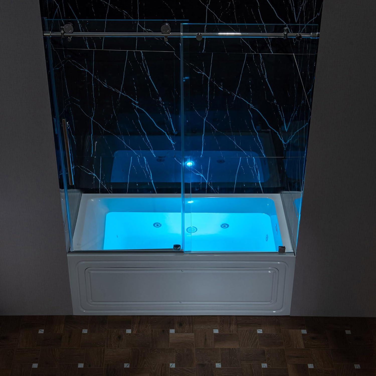 WoodBridge 60" X 30" Alcove Acrylic Rectangular Whirlpool Heated Jetted Tub In White With Drain and Overflow BS666-R-CH01