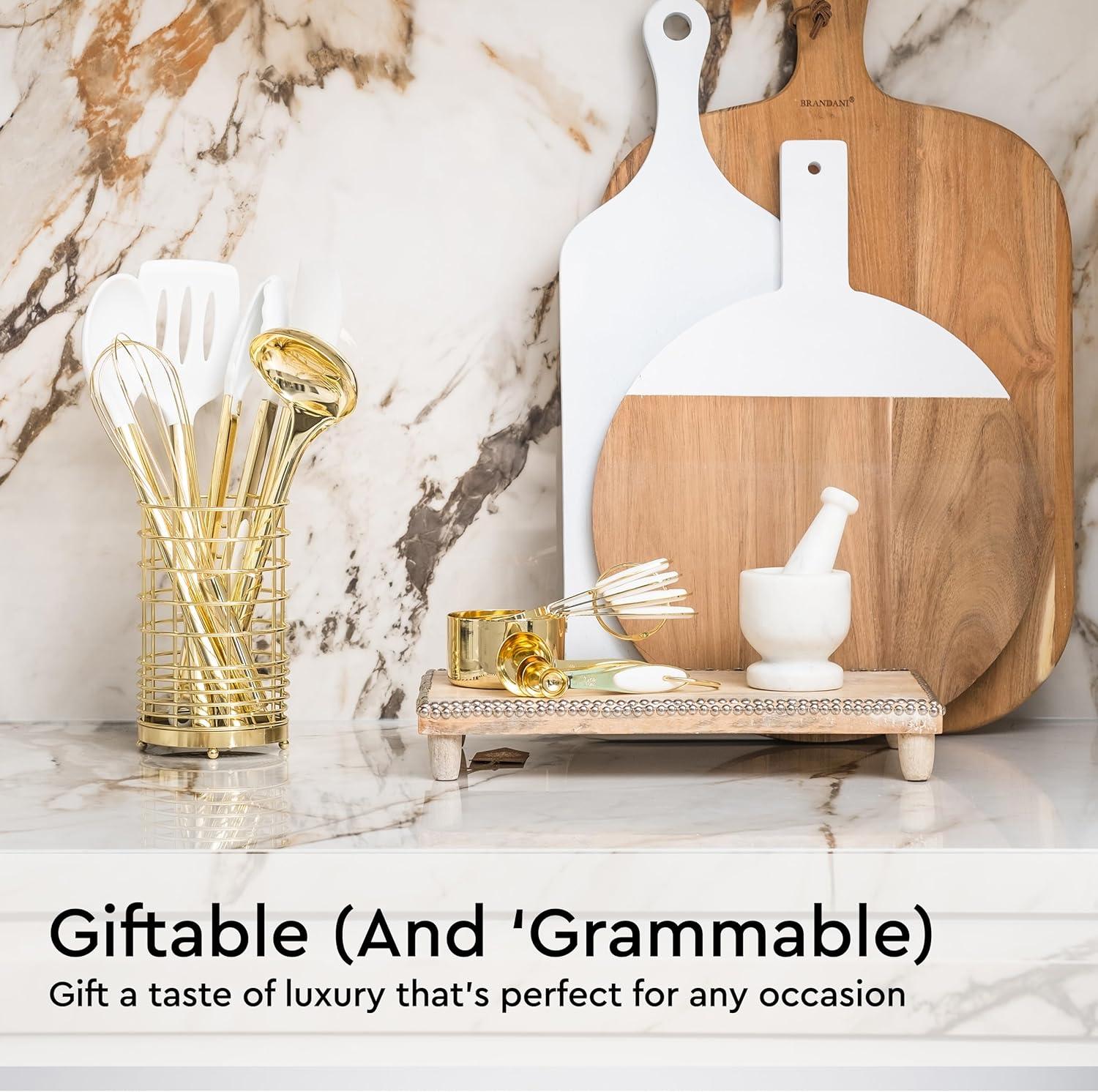 White and Gold Kitchen Utensils Set - 23 Piece Luxe White and Gold Kitchen Accessories Include Gold Measuring Cups and Spoons, White Silicone and Gold Cooking Utensils, White and Gold Kitchen Tools