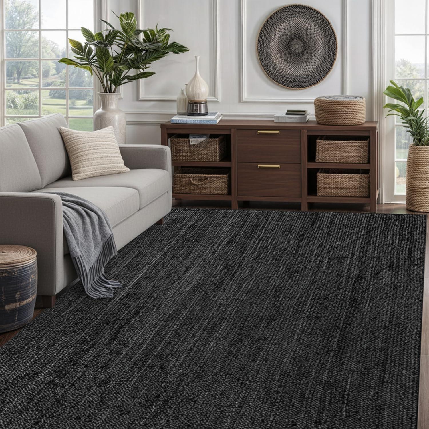 QUINCH Natural Fiber Jute Rug Hand Braided Farmhouse Rectangle Area Rug