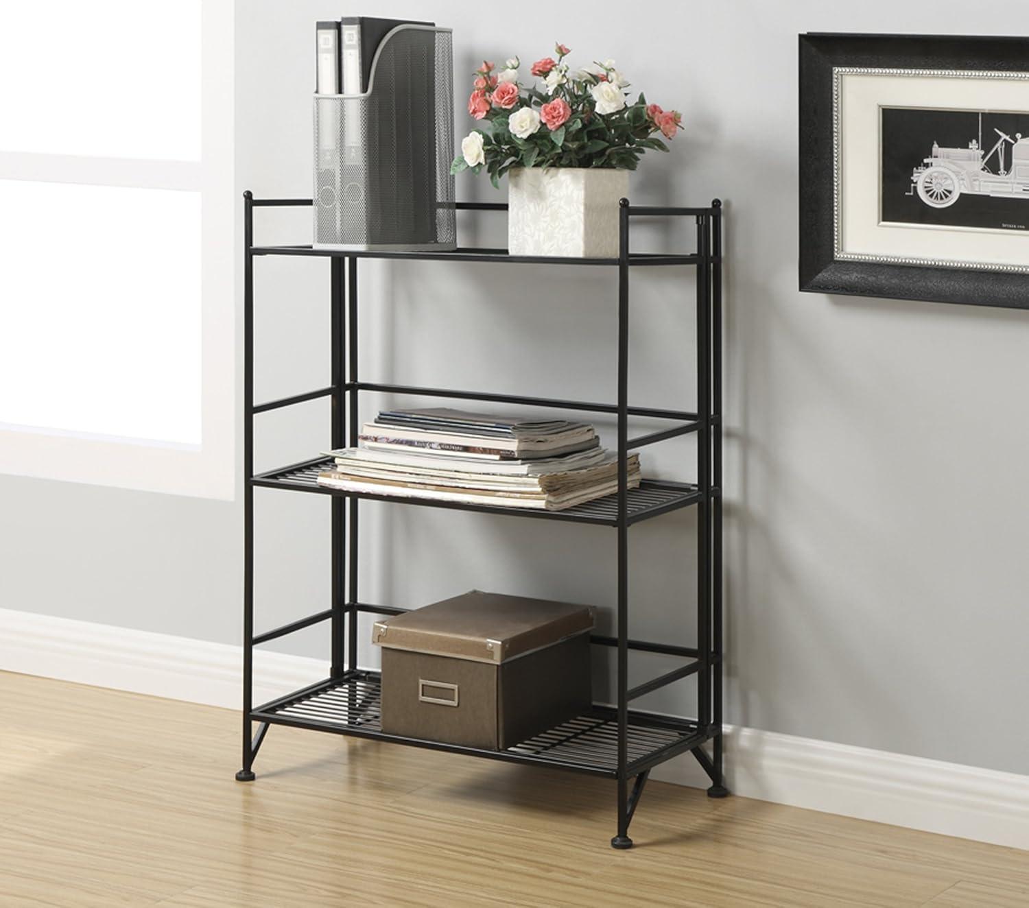 17 Stories 3-Tier Wide Folding Metal Shelf, Black