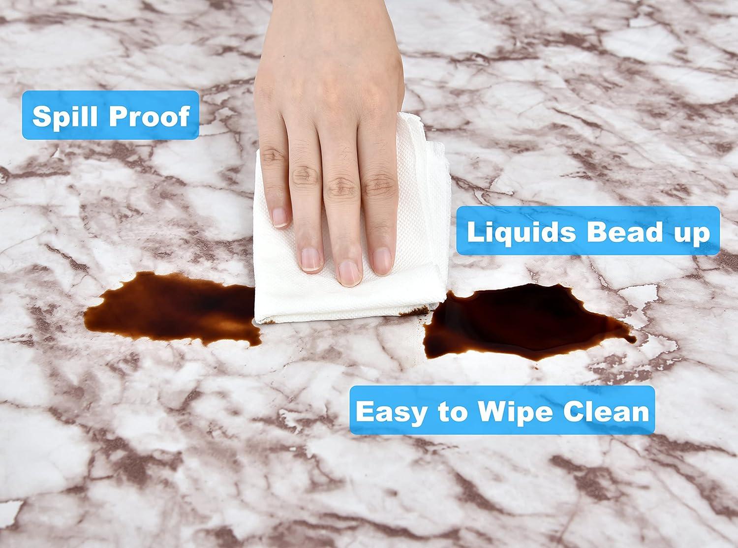 Rally Home Goods Indoor Outdoor Patio Round Fitted Vinyl Tablecloth, Flannel Backing, Elastic Edge, Waterproof Wipeable Plastic Cover, Beige Marble Pattern for 5-Seat Table of 36-42’’ Diameter