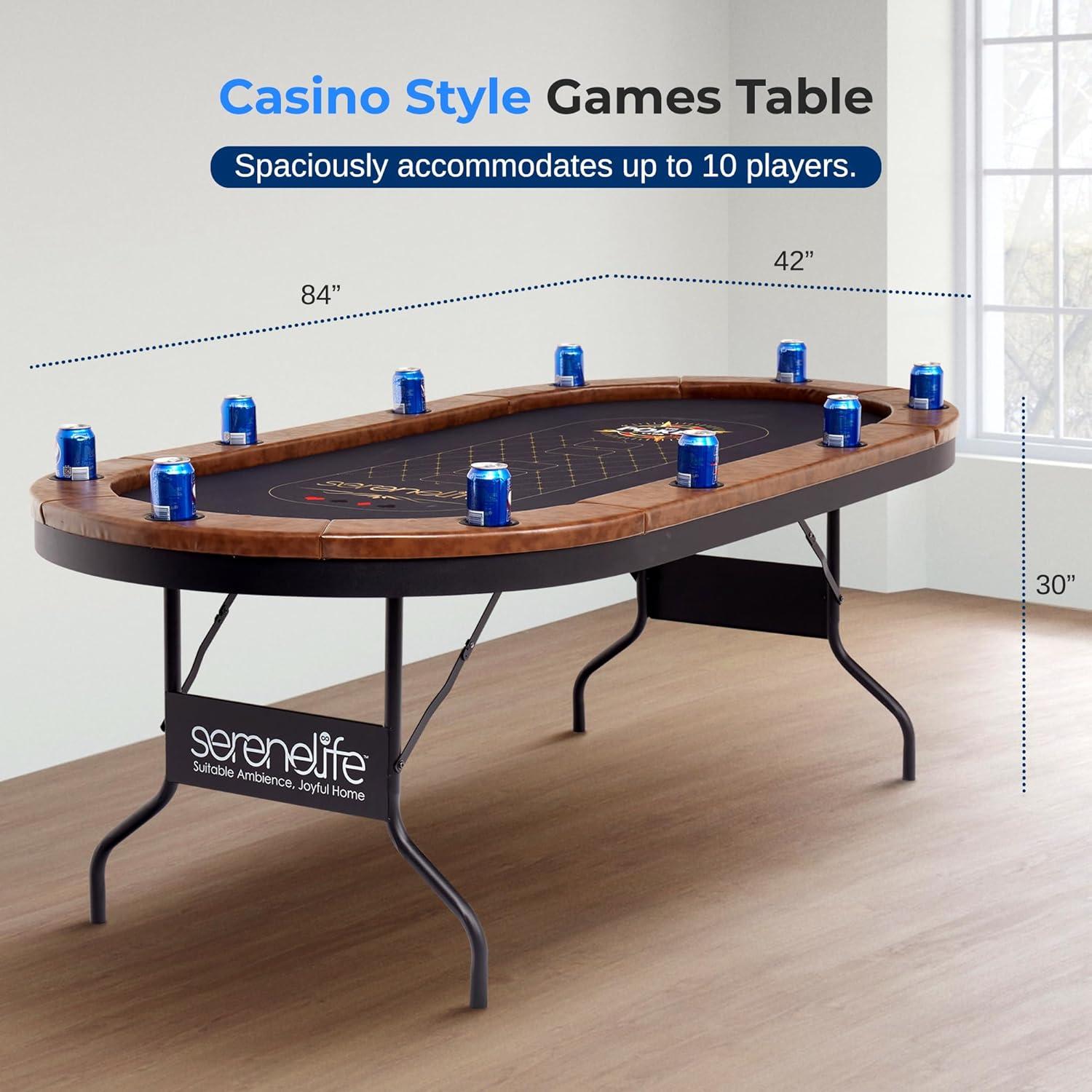 SereneLife 10 Players Oval Foldable Poker, Casino Leisure Texas Holdem Table, with Cushioned Rail