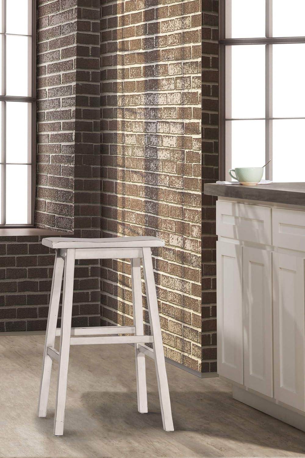 Distressed Gray Wood Backless Saddle Counter Stool