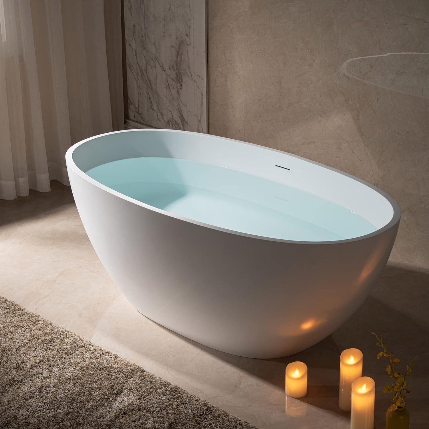 59'' Matte White Acrylic Freestanding Oval Bathtub