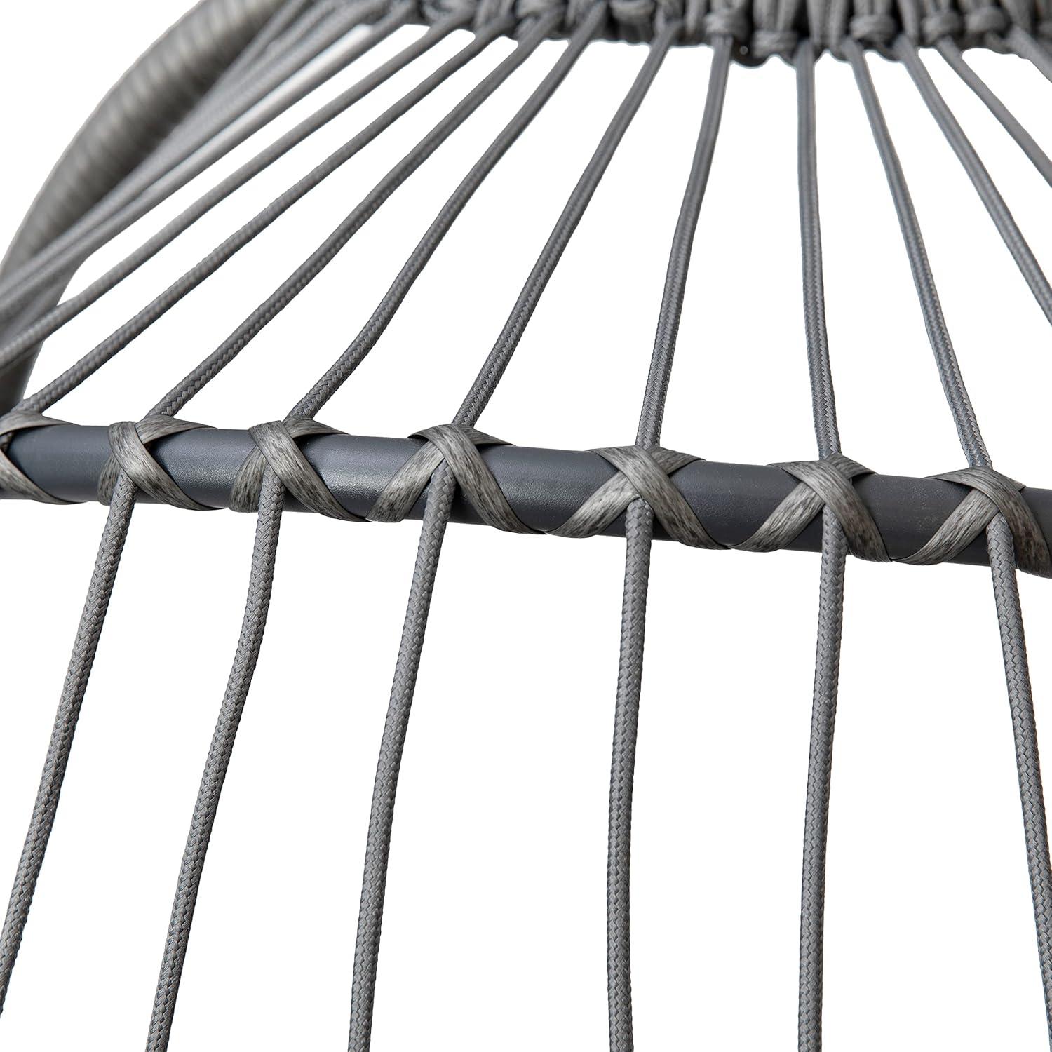 Flash Furniture Cleo Patio Hanging Egg Chair, Wicker Hammock with Soft Seat Cushions & Swing Stand, Indoor/Outdoor Gray Frame-Gray Cushions