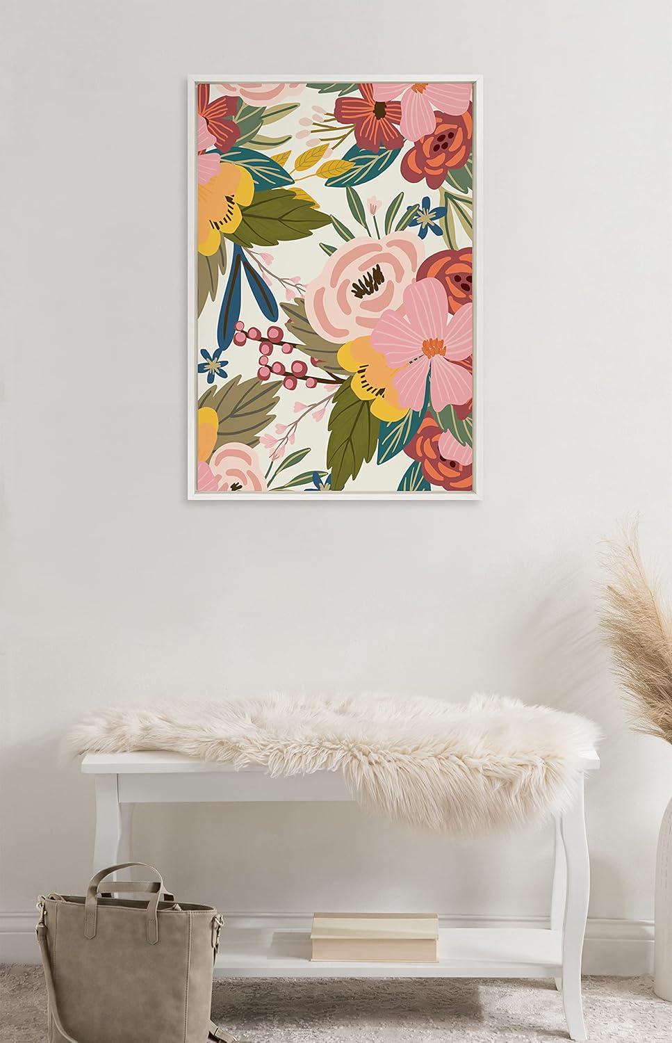 Colorful Abstract Botanical Canvas Print, 23x33, White Frame