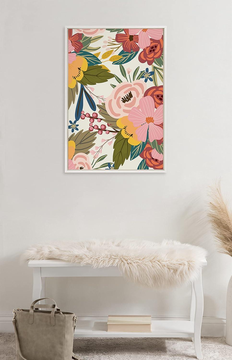 Kate and Laurel Sylvie Softly Framed Canvas Wall Art by Mia Charro, 23x33 White, Modern Fun Abstract Colorful Botanical Flower Art for Wall
