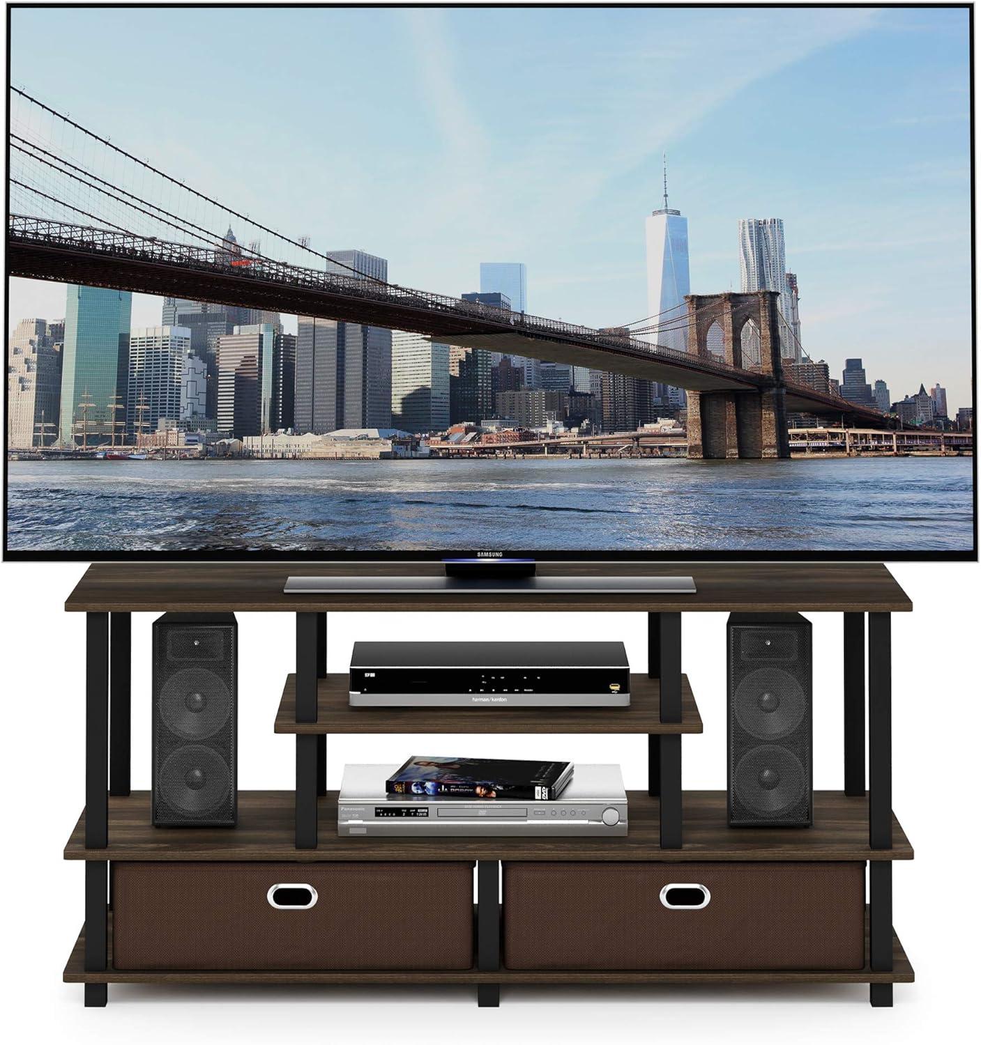 Furinno JAYA Large Stand for up to 50-Inch TV, Columbia Walnut/Black/Dark Brown