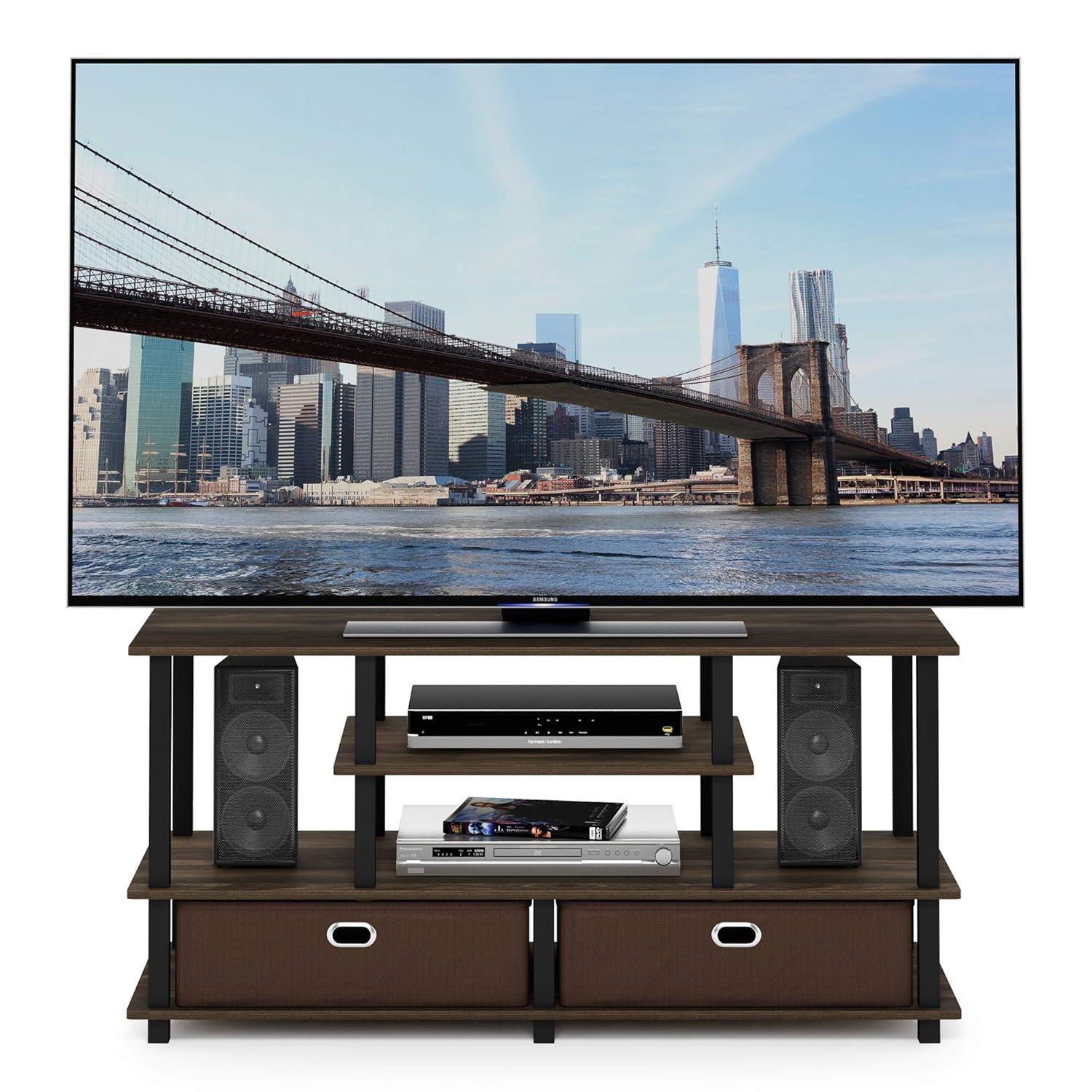 Furinno JAYA Large Stand for up to 50-Inch TV, Columbia Walnut/Black/Dark Brown