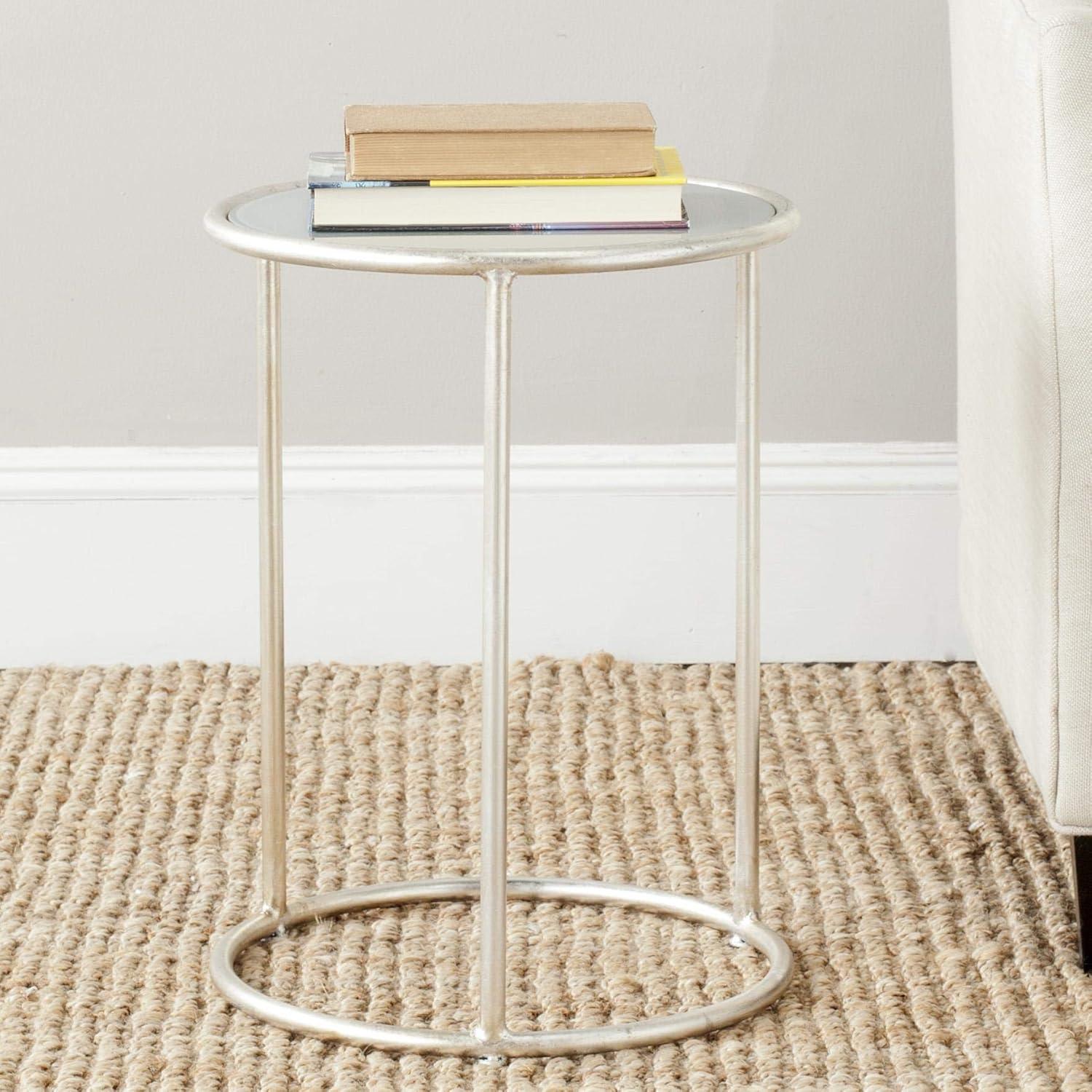 Transitional 15'' Gold Metal & Glass Round Mirrored Accent Table