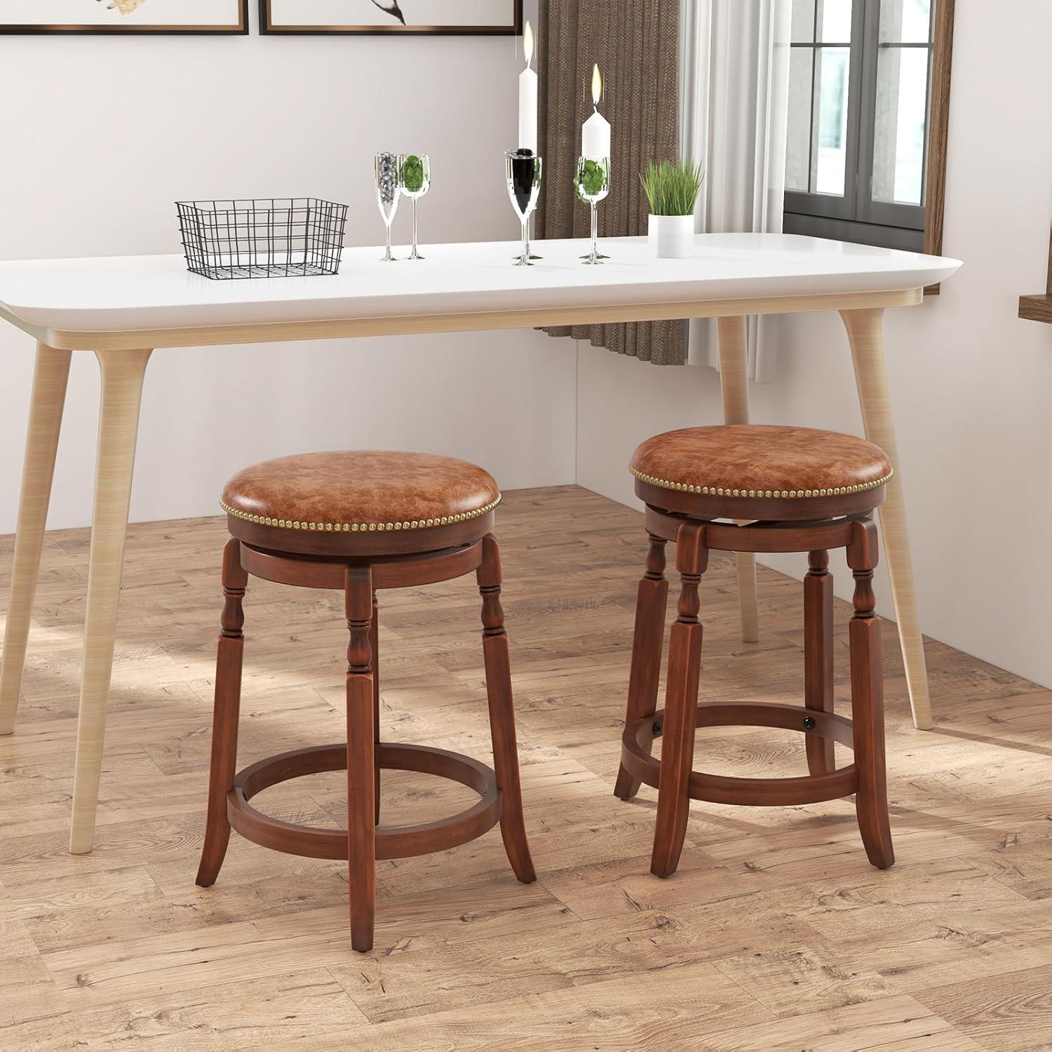 Kadyn Bar Stools, Barstools, Counter Stools, Island Stools, Bar Chairs,24 Inch Swivel Bar Stool Set of 2 with Upholstered Seat and Rubber Wood Frame-24 inches