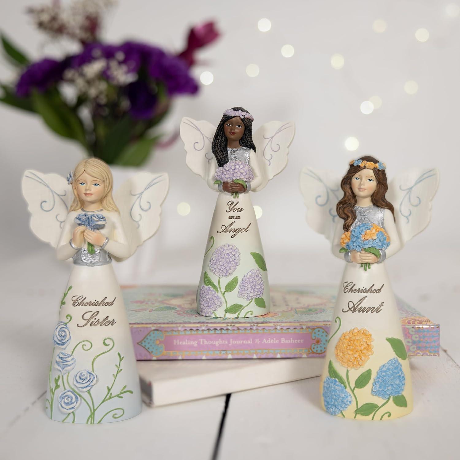 Pavilion - You are an Angel - 5" Ebony African American Angel Figurine Floral Spring Home Decor Religious Survivor Hospital Stay Present