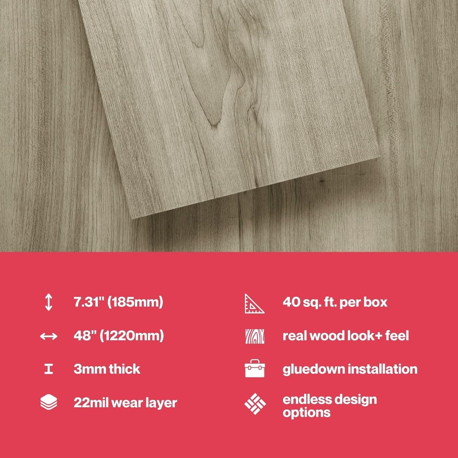 Lucida USA GlueCore Classic 22mil x 7.3" W x 48" L Glue Down Vinyl Tile Flooring