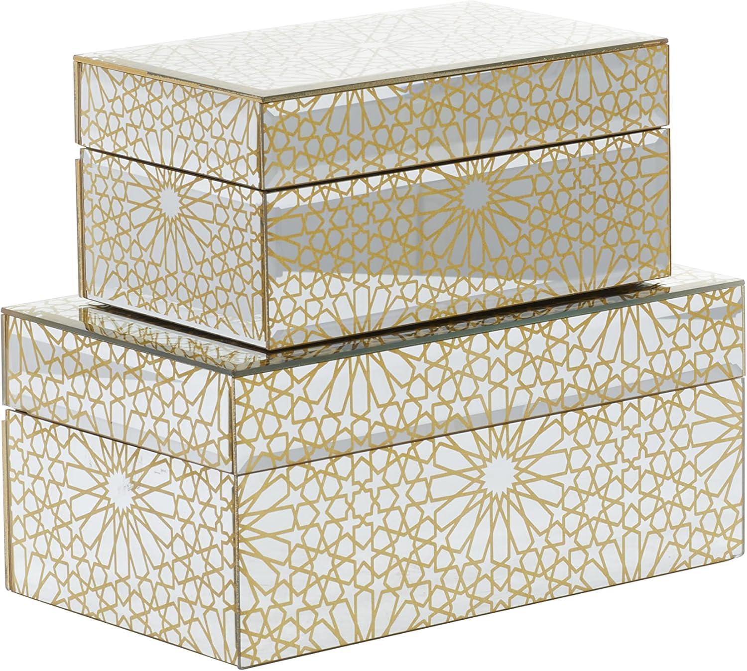 Cosmo living By Cosmopolitan Set Of 2 Gold Wood Glam Box, 11", 9"