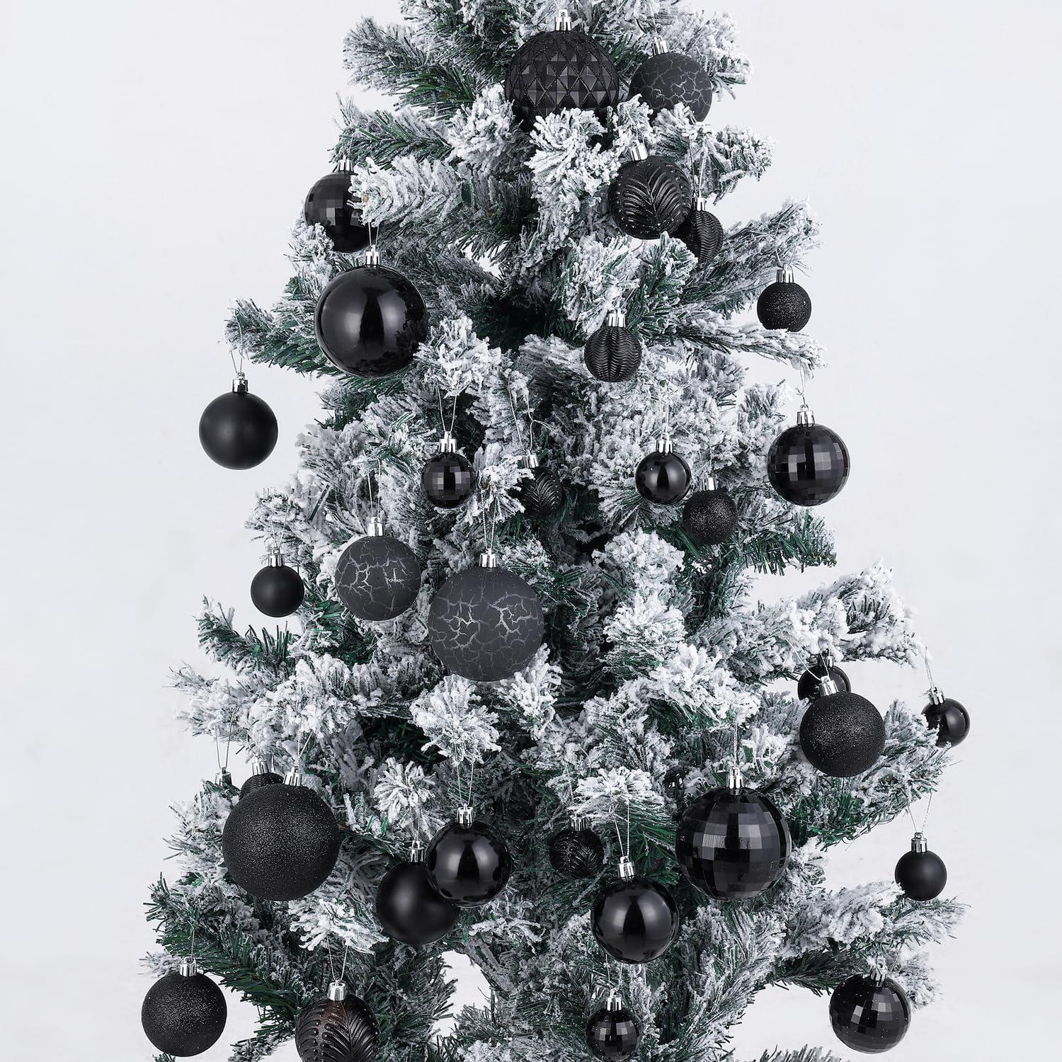 36-Piece Black Shatterproof Plastic Christmas Ornament Set