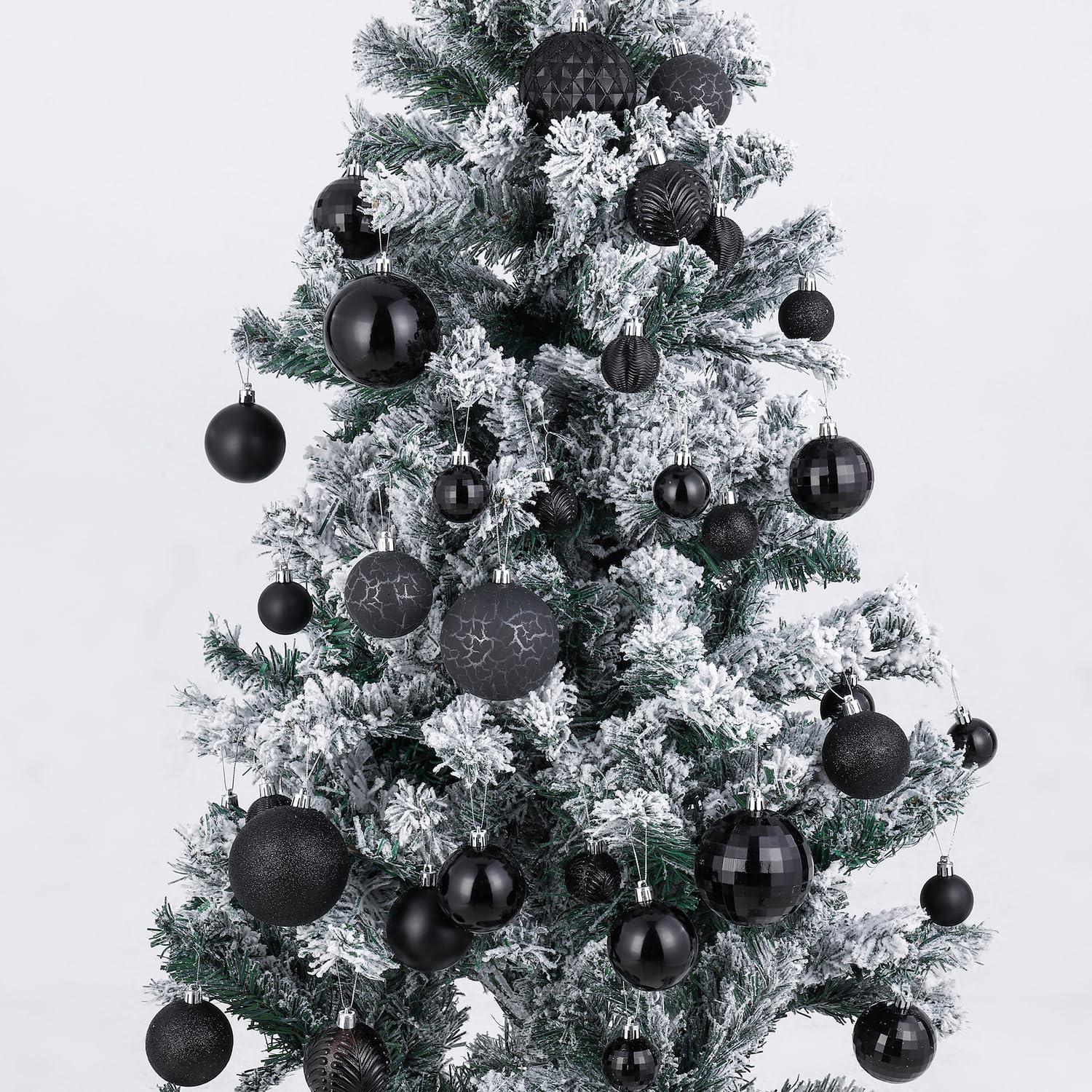 AMIBZ 36-Piece Shatterproof Black,Christmas Balls Set With Hanging Loops For Christmas Tree Decorations