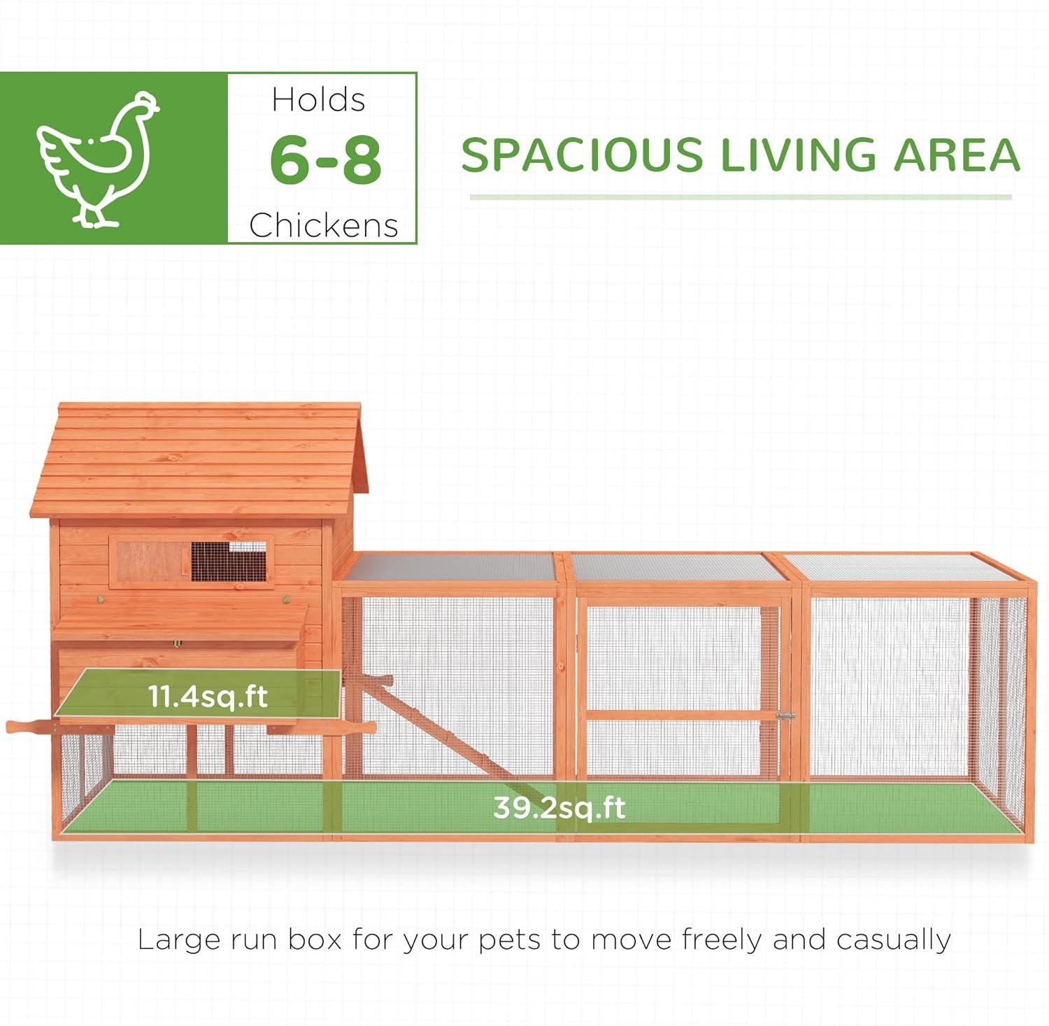 PawHut 145" Chicken Coop Large Chicken House Rabbit Hutch Wooden Poultry Cage Pen Garden & Backyard with Run & Inner Hen House Space