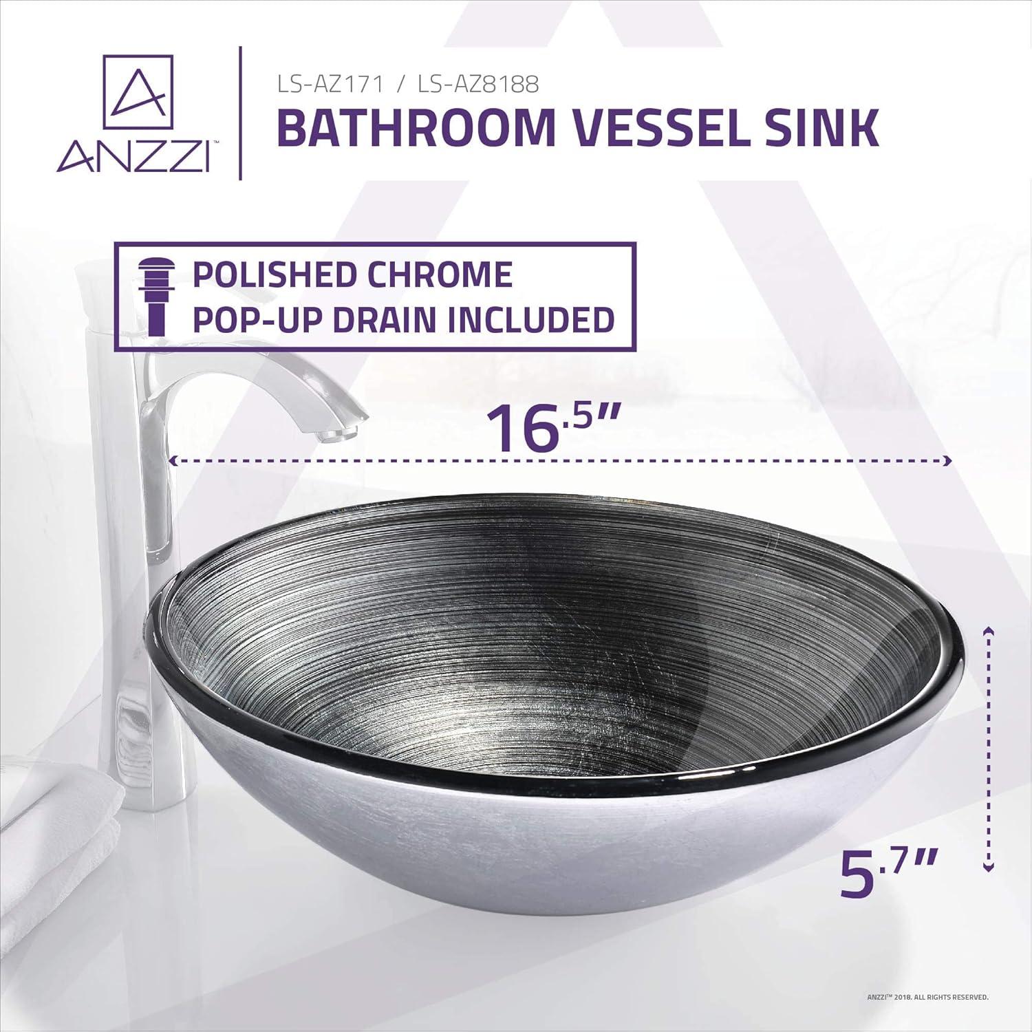 ANZZI Stellar Series 16.5'' Tempered Glass Circular Bathroom Sink