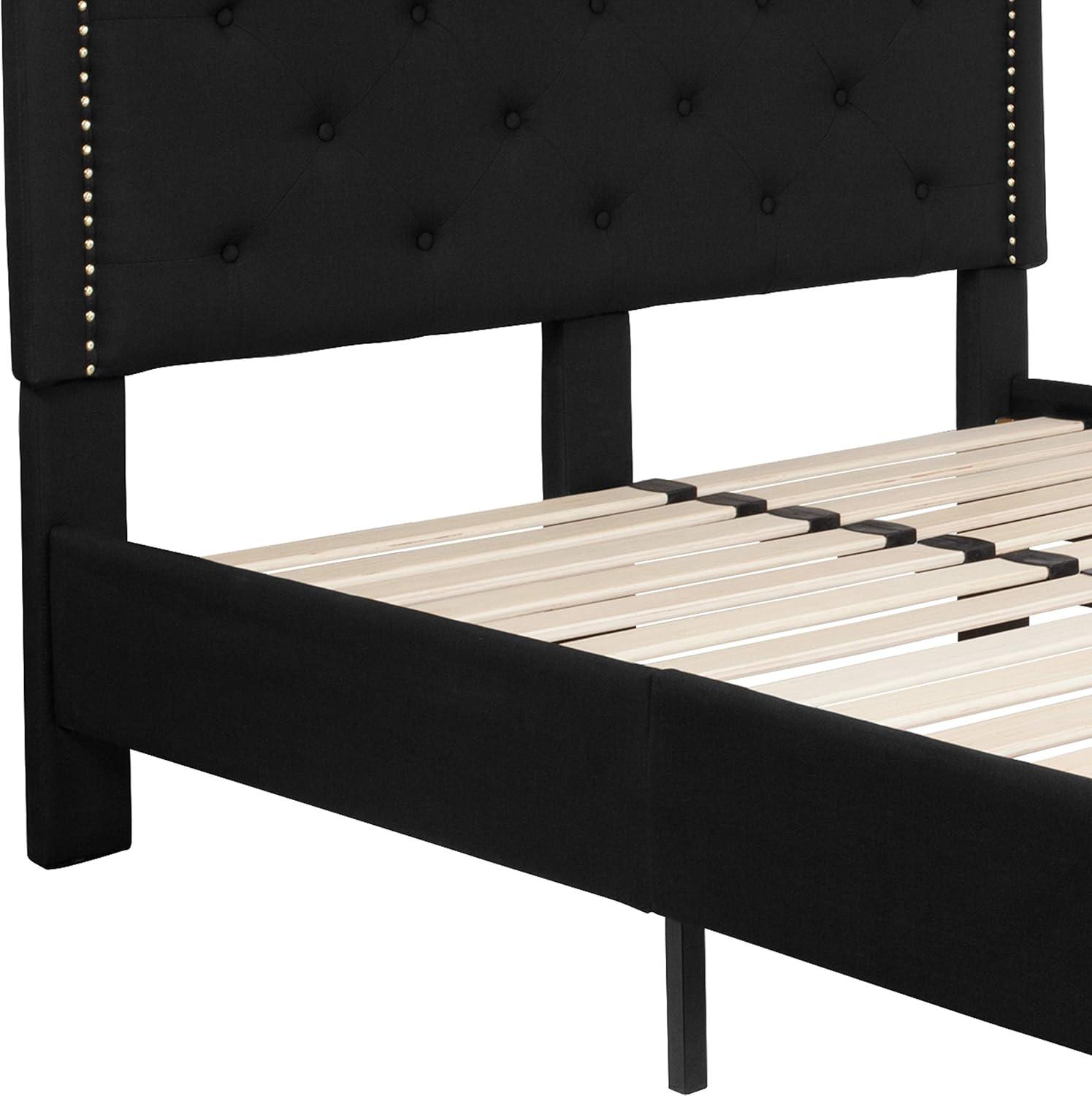 Elegant Full-Size Black Upholstered Platform Bed with Tufted Headboard