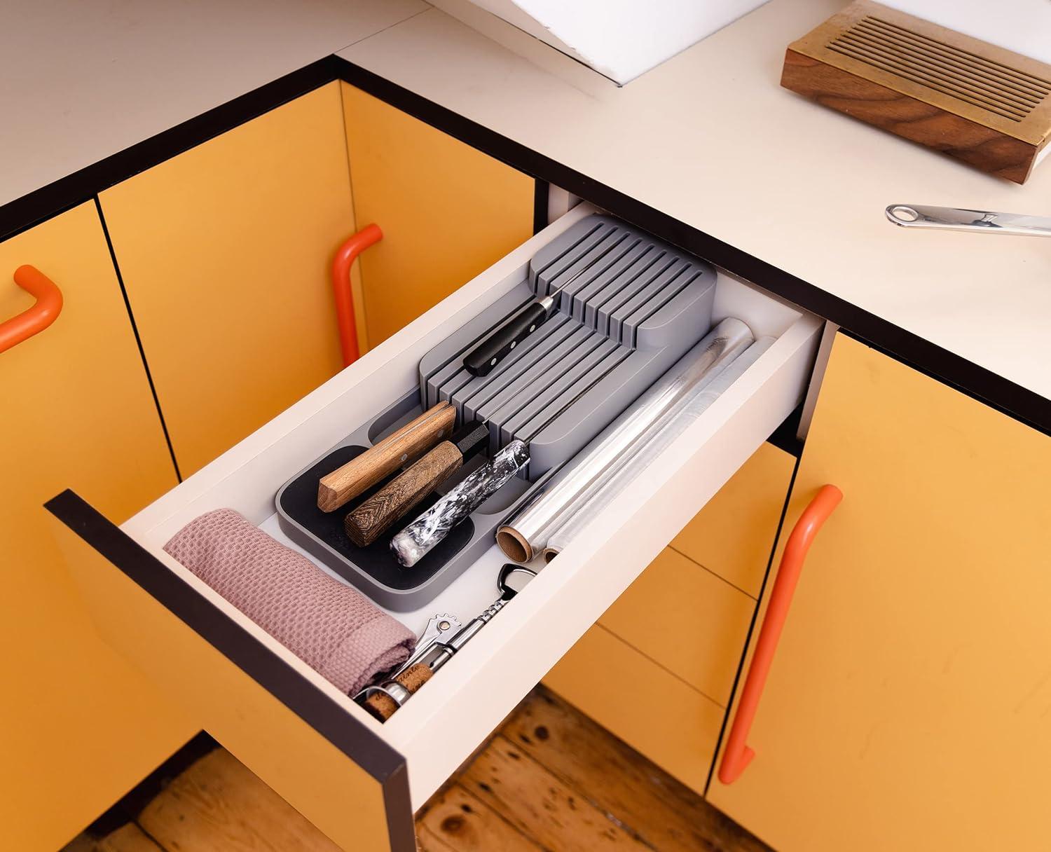 Joseph Joseph DrawerStore Compact Knife Organizer- Gray: Knife Holder & Storage Drawer Insert, Plastic, Hand Wash