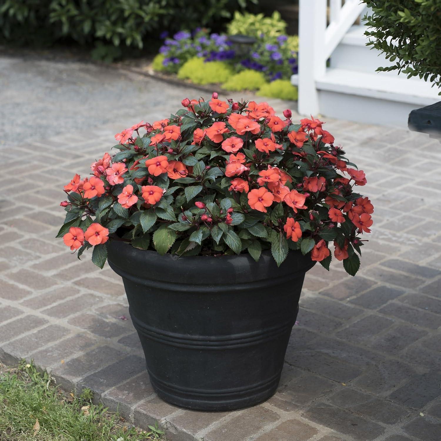 Crescent Garden 20" Wide Brunello Planter Pots Black: Durable Polyresin, Weather-Resistant, No Assembly Required