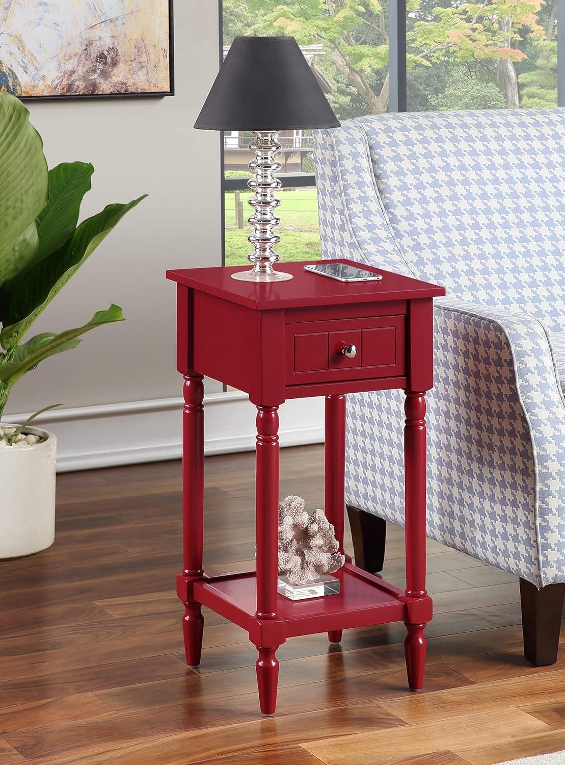 Convenience Concepts French Country Khloe 1 Drawer Accent Table with Shelf, Cranberry Red