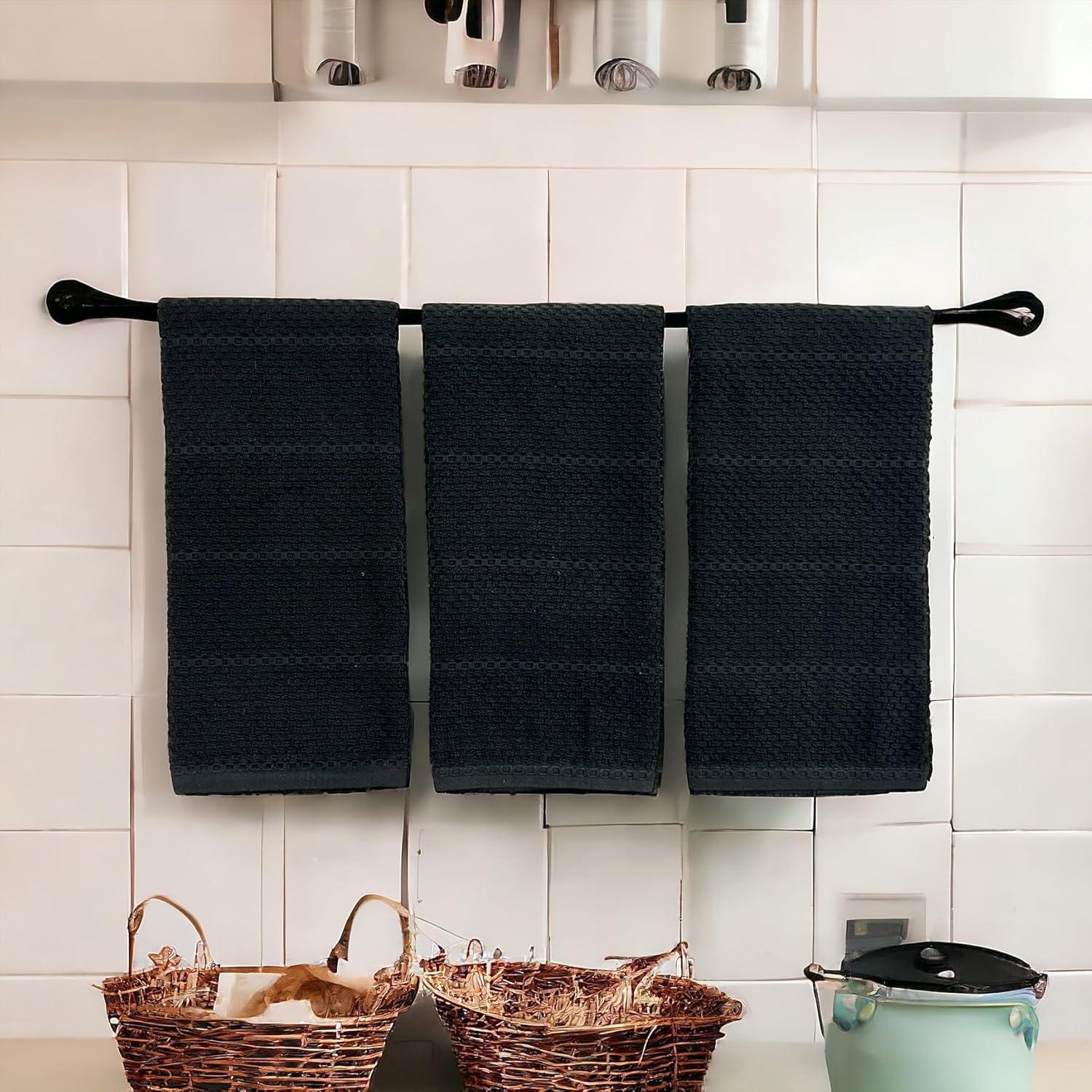 Serafina Home Black Textured Kitchen Dish Towels 100% Cotton Cloth Soft Cleaning Drying Absorbent Terry Loop: Set of 3 Multipurpose for Everyday Use