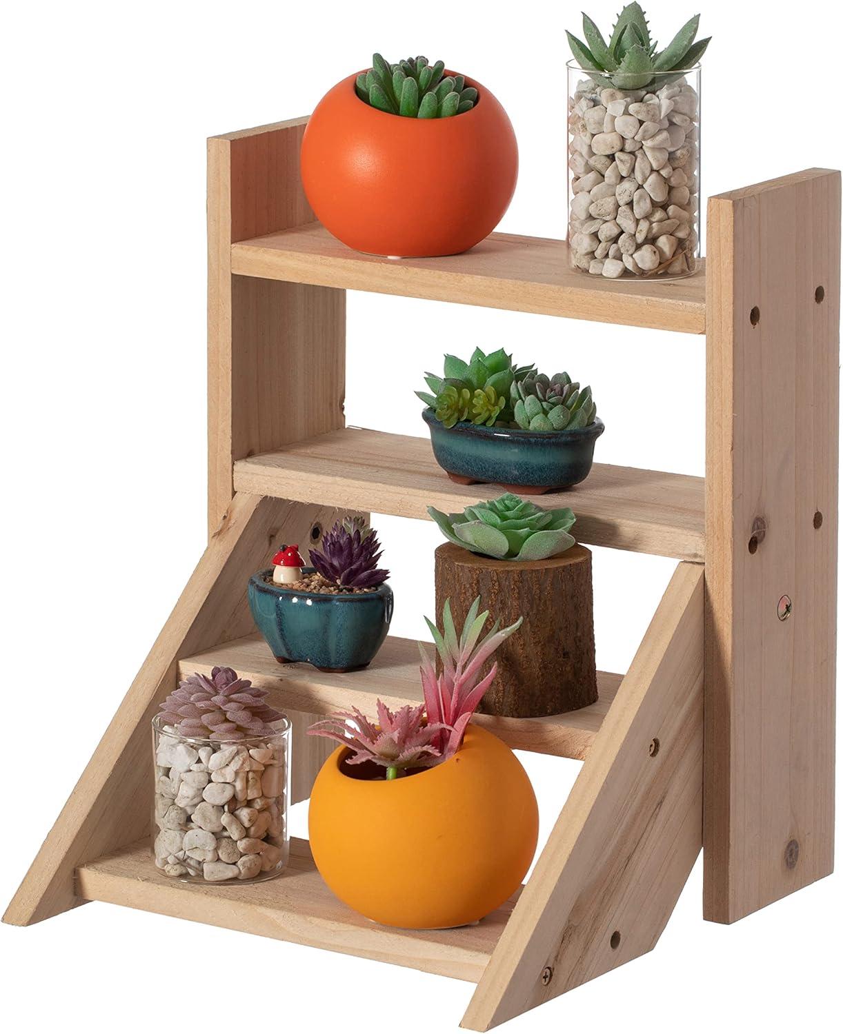 Vintiquewise Flower Pots Plant Stand for Indoor Outdoor Wooden Shelves Planter Furniture with Multiple Shelves | Brown Flower Display Storage Rack for Living Room and Garden