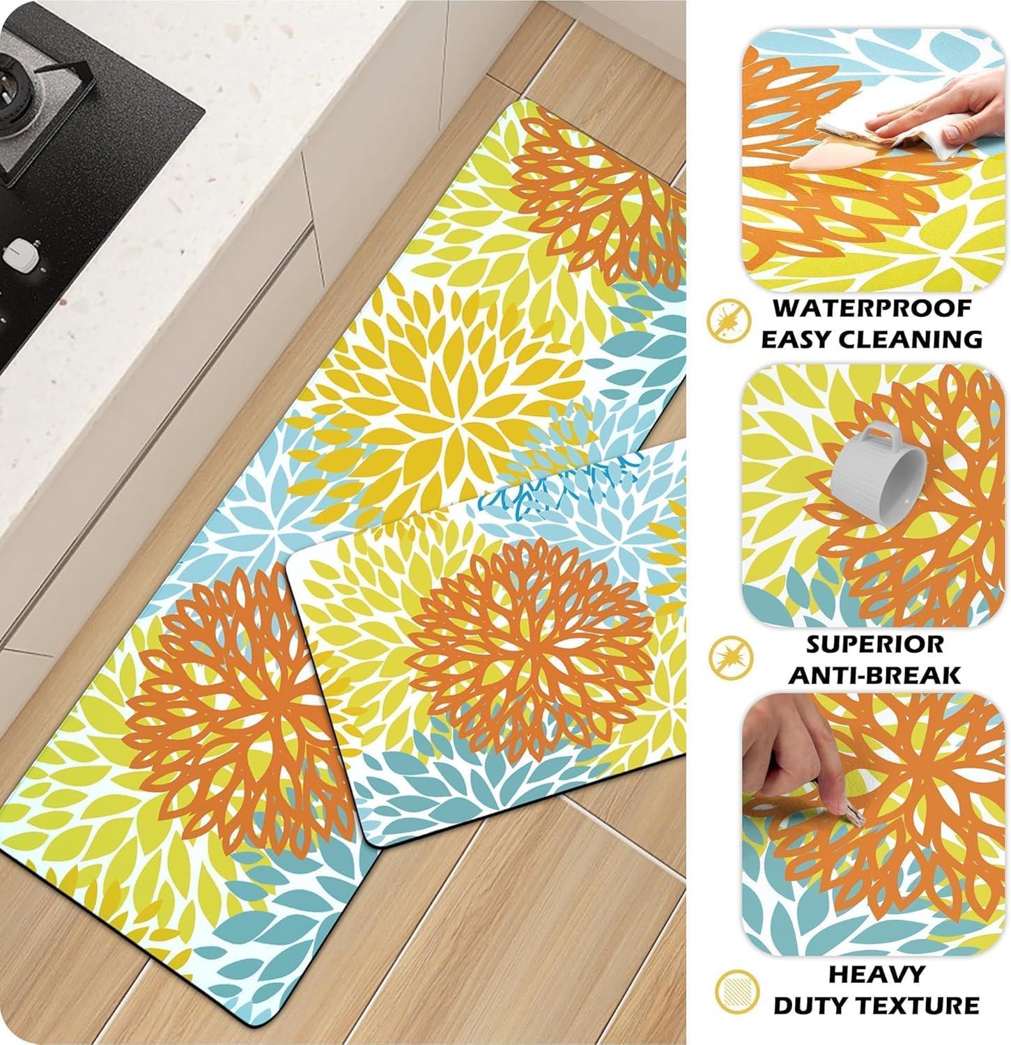 Kitchen Mats Set of 2 Cushioned Anti Fatigue Kitchen Rugs Waterproof Non Slip Kitchen Runner Memory Foam Kitchen Floor Mat Comfort Standing Mat for Sink,Office,Laundry
