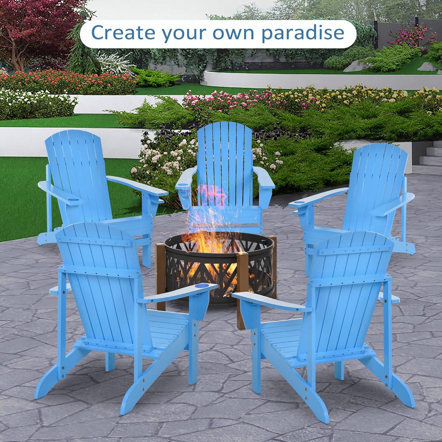 Outsunny Oversized Adirondack Chair, Outdoor Fire Pit and Porch Seating, Classic Log Lounge w/ Built-in Cupholder for Patio, Backyard, Blue