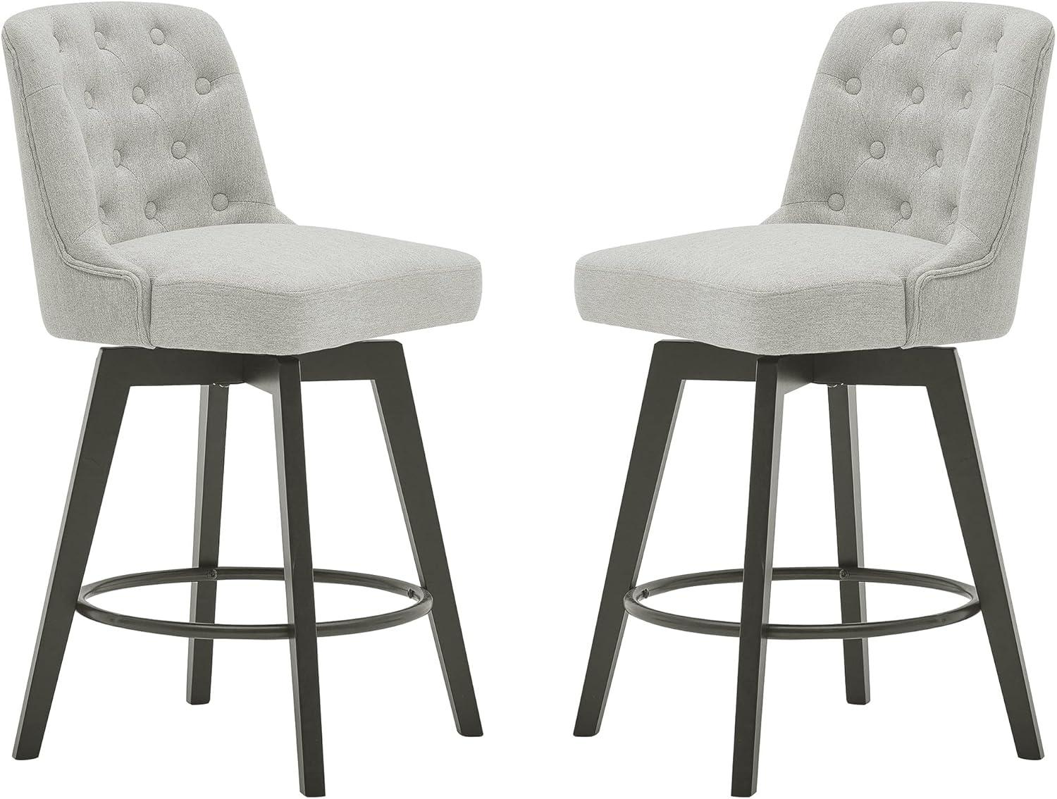 Beige Gray 26" Swivel Upholstered Counter Stools with Tufted Back, Set of 2