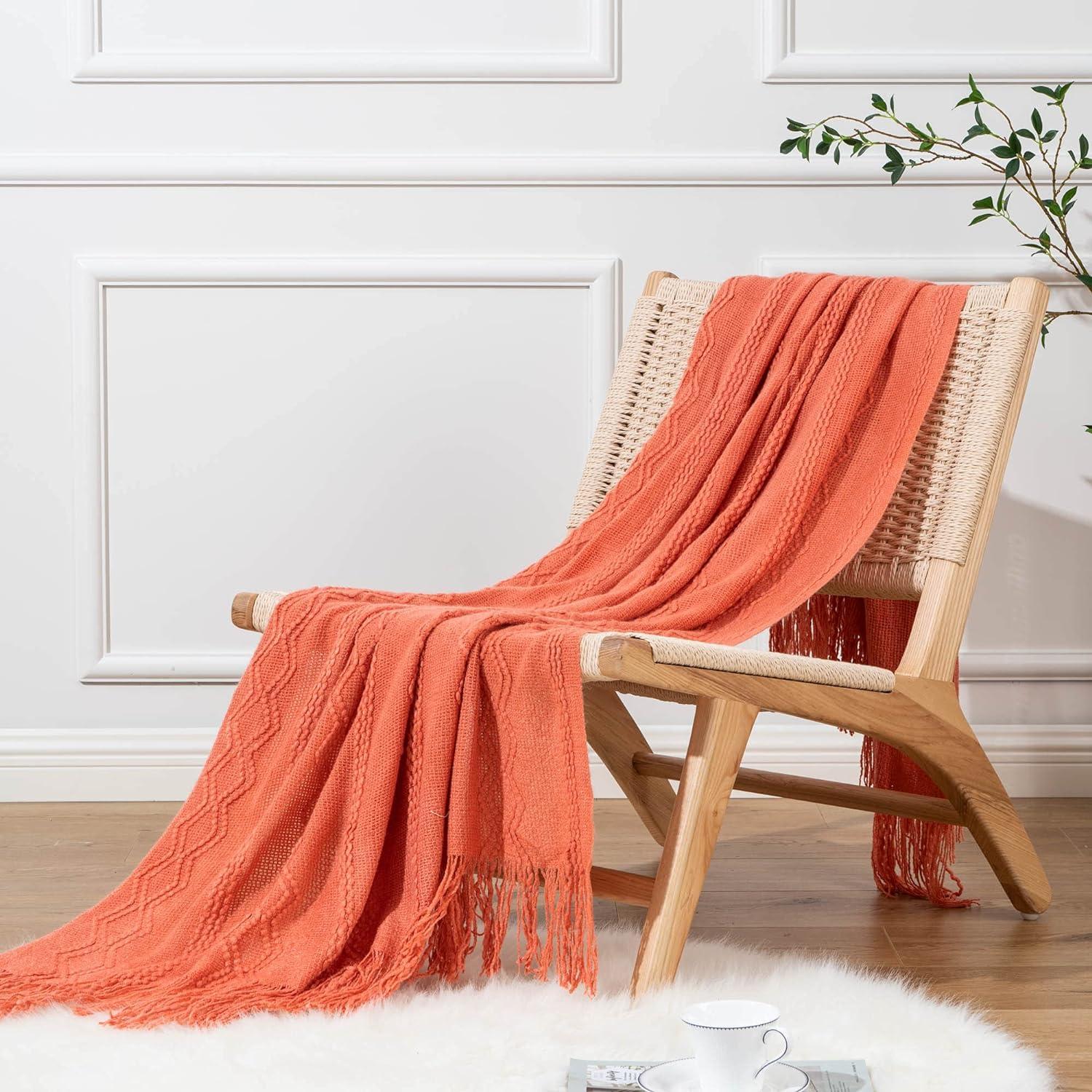 Battilo Burnt Orange Throw Blanket for Couch,Decorative Fall Throw Blanket with Tassels Halloween Throw Fall Decor, 50"x60"