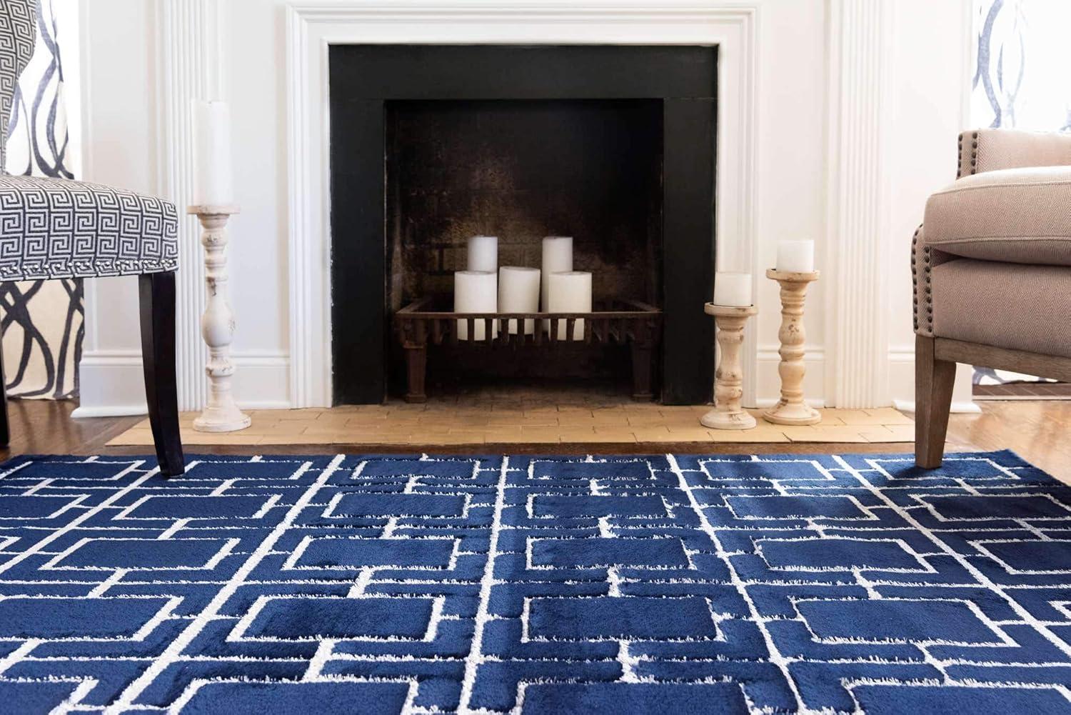Glam Navy Blue Silver Area Rug