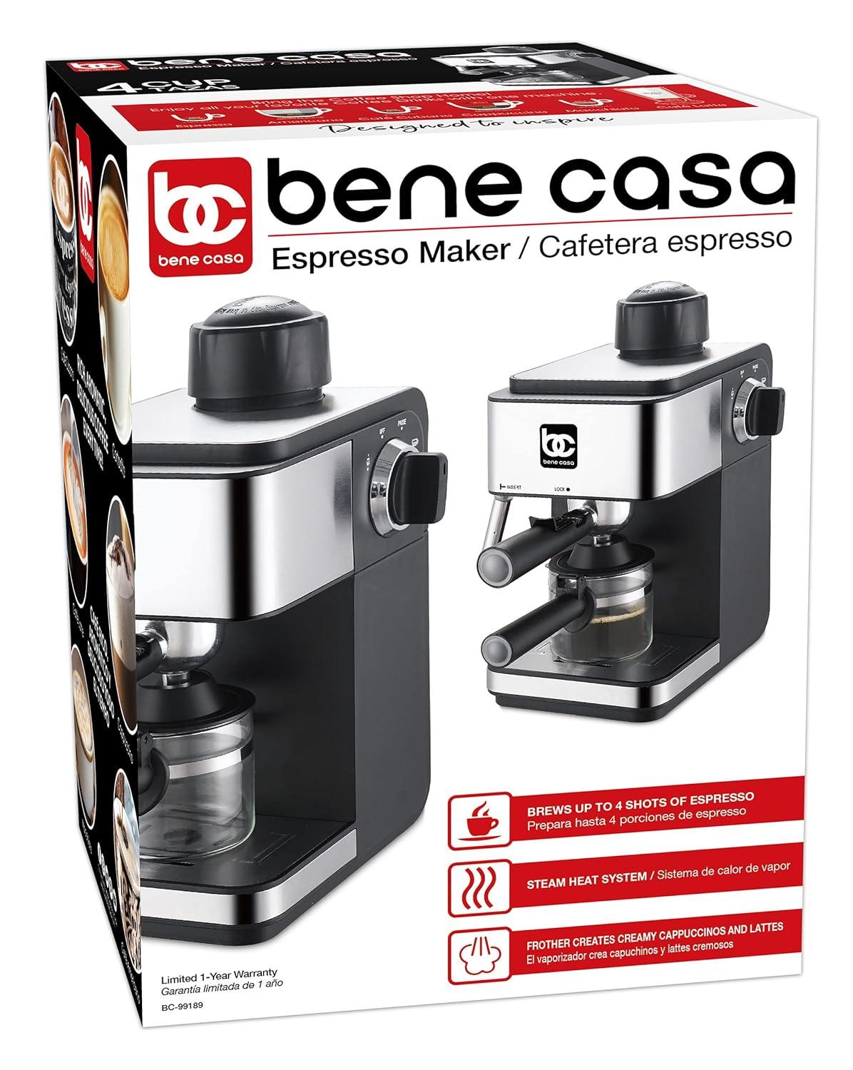 Open Box Bene Casa BC-99189 Espresso Maker, 4-Cup - BLACK/SILVER