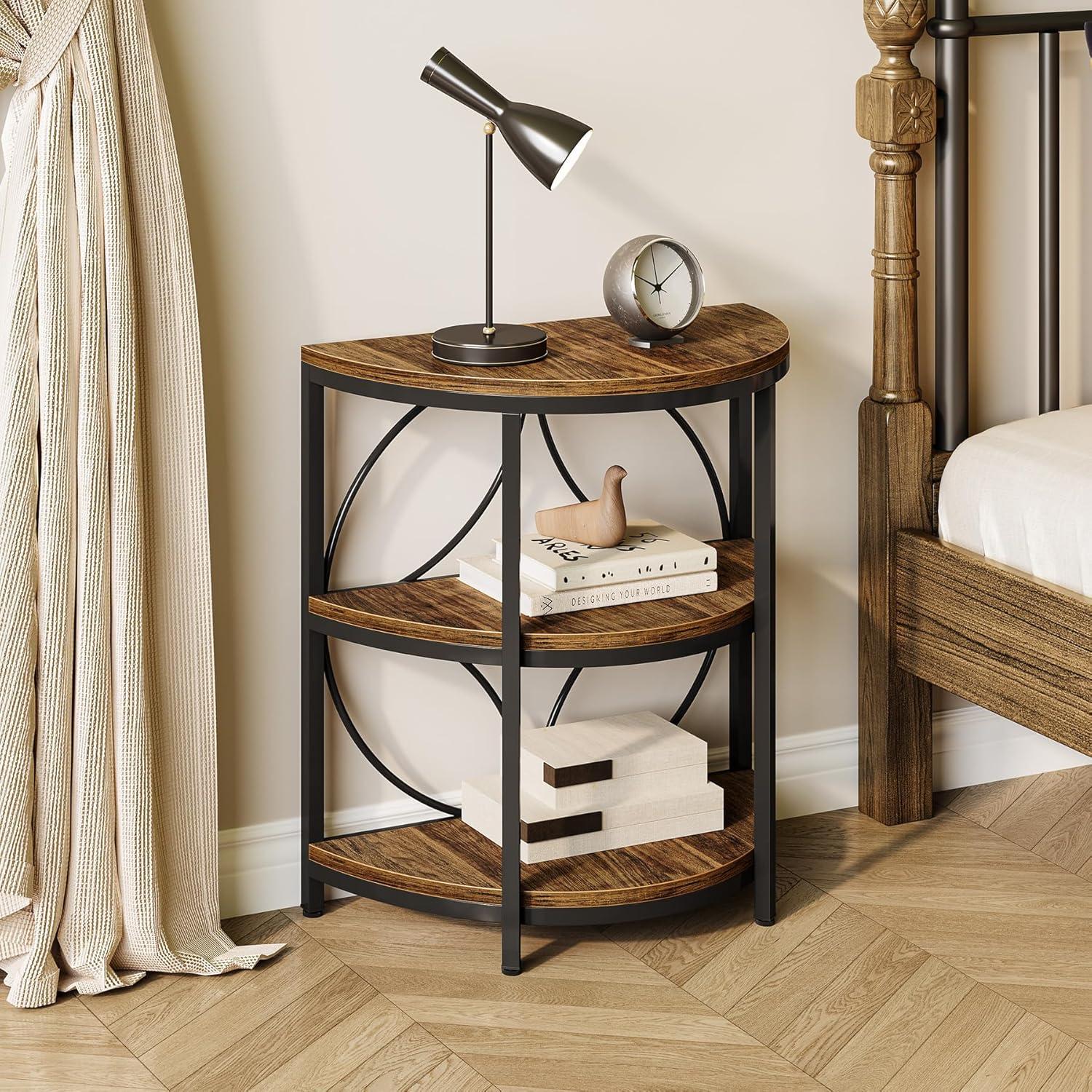 LITTLE TREE Half Round End Table, 3-Tier Narrow Side Table with Metal Frame, Half Circle Table, Half Moon Small Coffee Accent Table Bedside Table for Living Room, Bedroom
