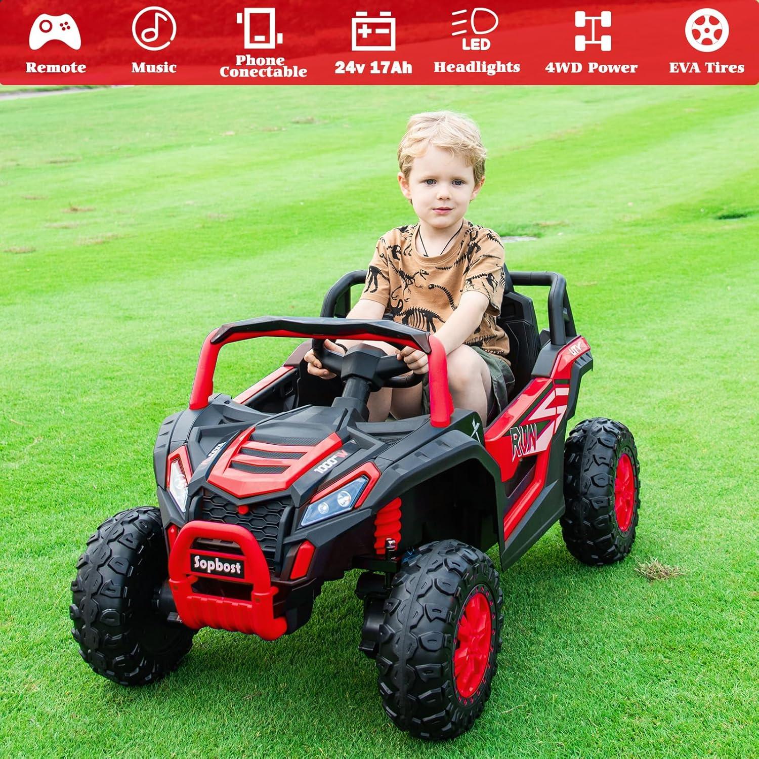 24V Kids Ride-On Utv Car – Battery-Powered Electric Vehicle With Remote Control, Spring Suspension, 200W Motor, Metal Frame, USB, Music, And Led Lights, Perfect Ride-On Toy For Children