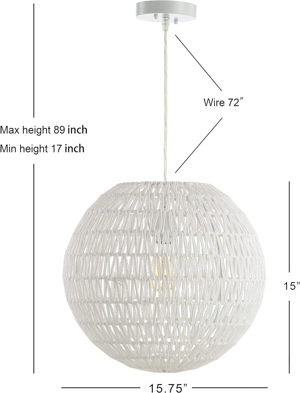Luna 15.75" 1-Light Bohemian Modern Woven Rattan/Iron LED Pendant, White