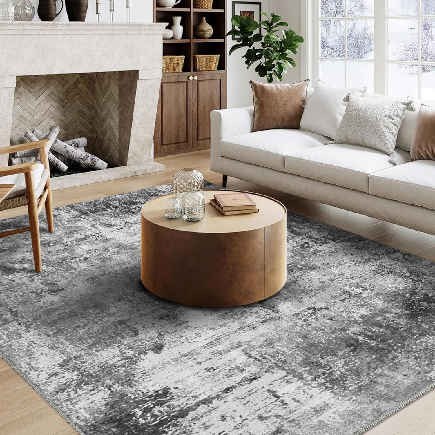 HOMERRY Foldable Area Rug 5' x 7' Washable Modern Abstract Gradient Rug Anti-Slip Backing Rugs for Living Room, Gray