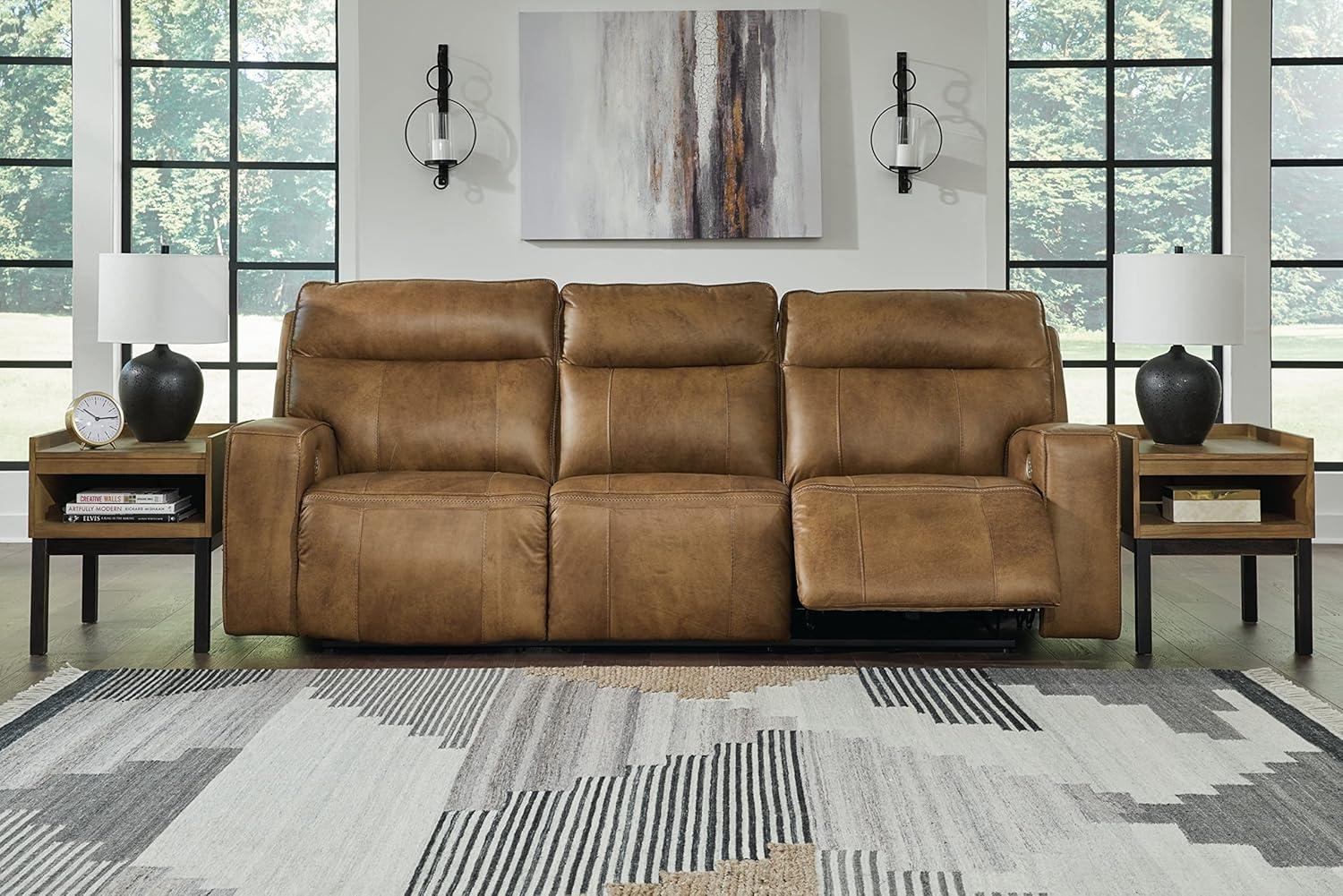 Roman 102'' Smoke Gray Faux Leather Power Reclining Sofa