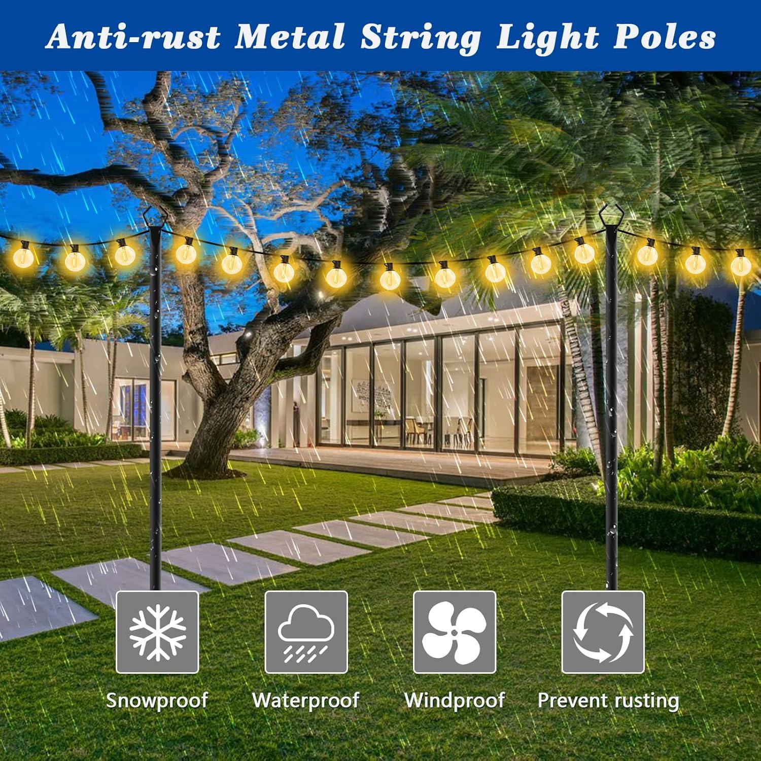 2 Pack String Light Poles,10 Ft Light Poles for Outside String Lights,Outdoor Lights Pole with Fork,Metal Poles Stand for Patio Deck Backyard