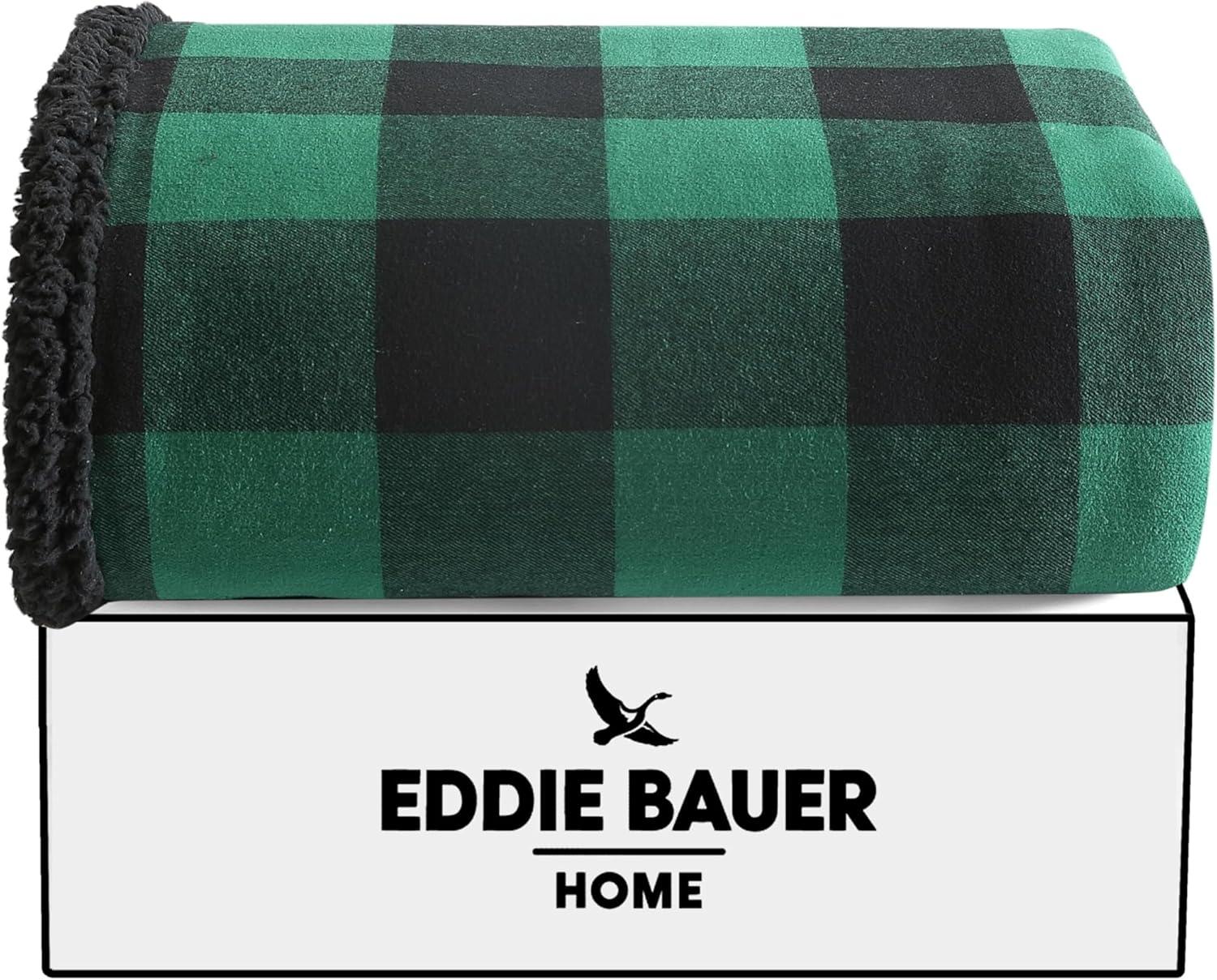 Eddie Bauer Cabin Plaid Flannel/Sherpa Throw Blanket