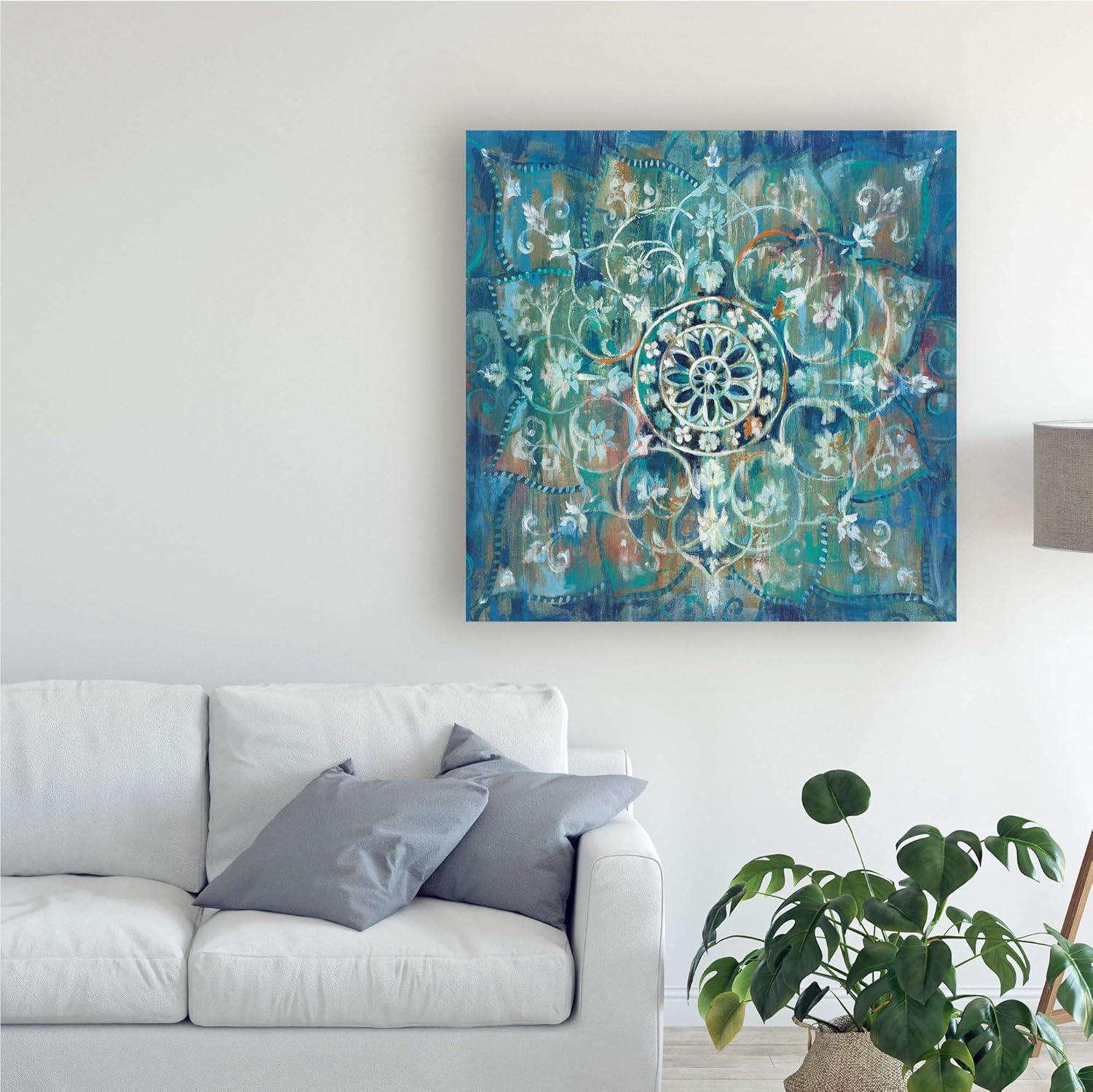 Blue and Green Abstract Mandala Canvas Art, 18x18