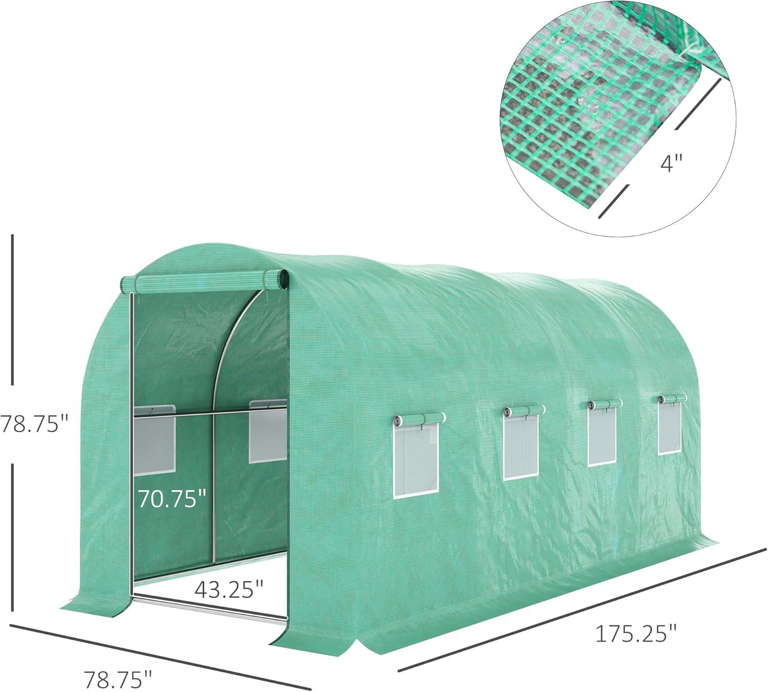 Outsunny 10' x 10' x 6.5' Walk-in Tunnel Hoop Greenhouse, Polyethylene PE Cover, Steel Frame, Roll-Up Zipper Door & Windows for Flowers, Vegetables