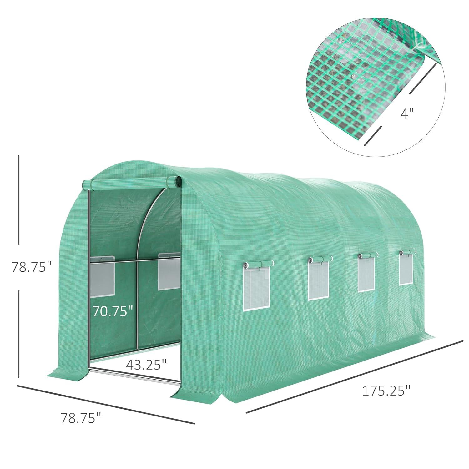 Outsunny 10' x 10' x 6.5' Walk-in Tunnel Hoop Greenhouse, Polyethylene PE Cover, Steel Frame, Roll-Up Zipper Door & Windows for Flowers, Vegetables